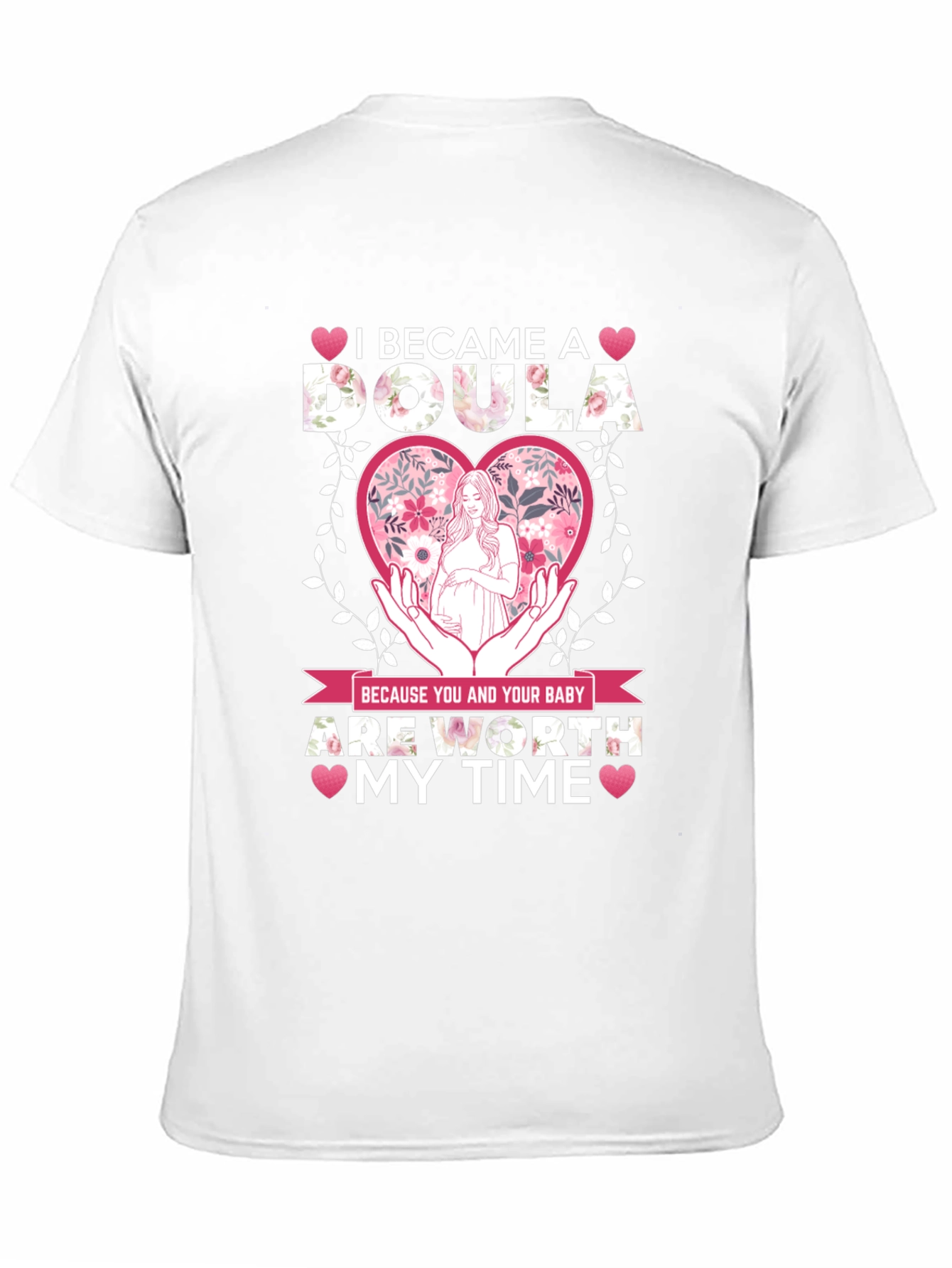 Black Doula T-Shirt - Floral Heart Design view 11