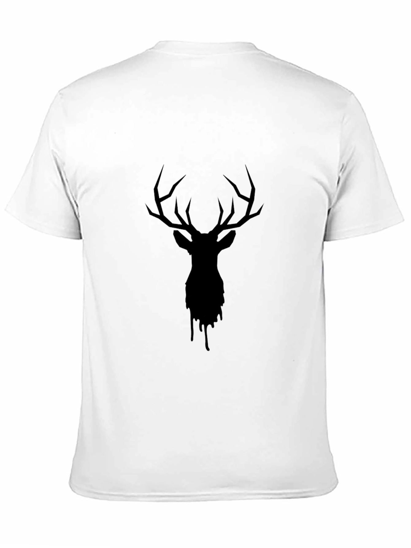Black Men's Black Deer Head Graphic Print Crew Neck T-Shirt view 11
