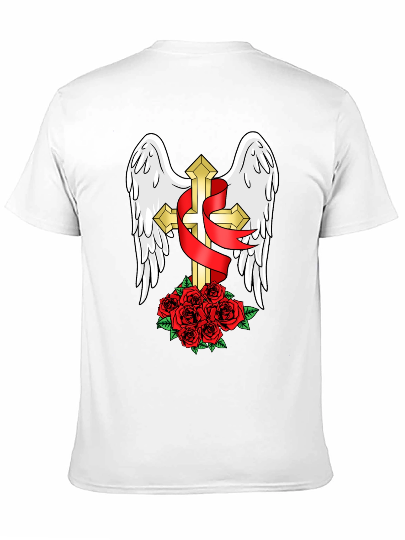 Black Winged Cross & Roses T-Shirt - Stylish Graphic Tee view 11