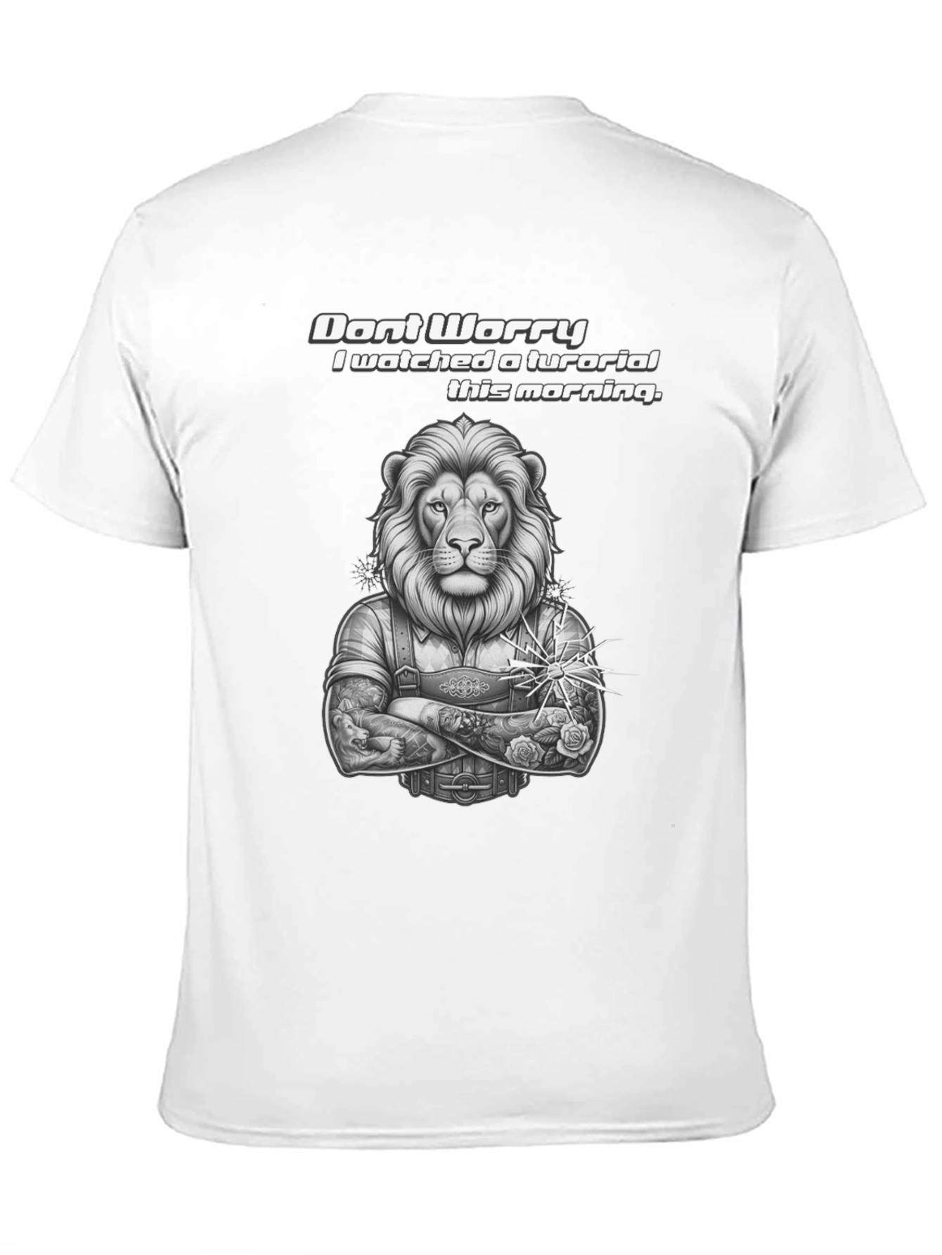 Lion Tutorial Graphic T-Shirt - Black Crew Neck - 11