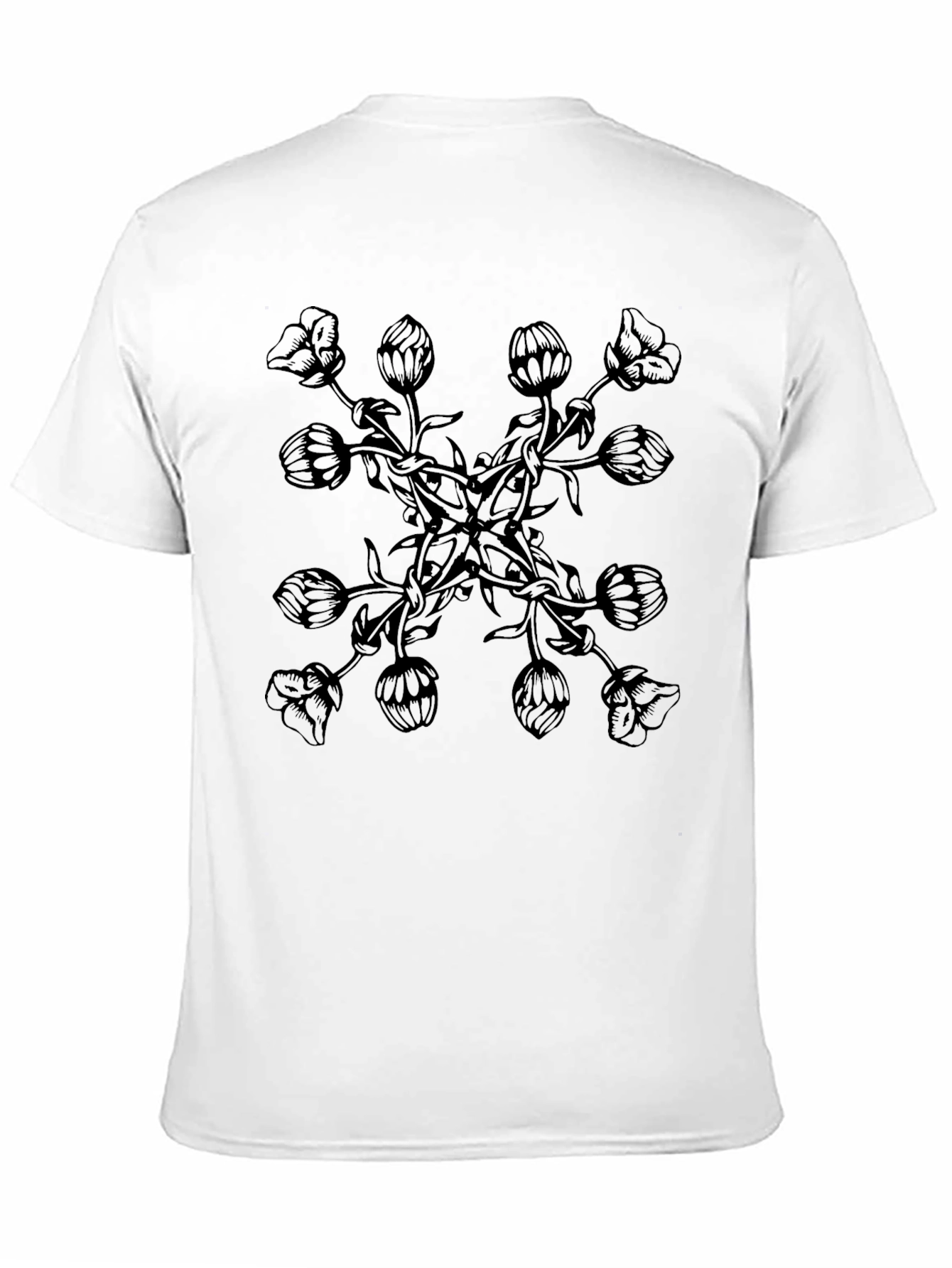 Black Floral Mandala T-Shirt - Elegant Black Graphic Tee view 11