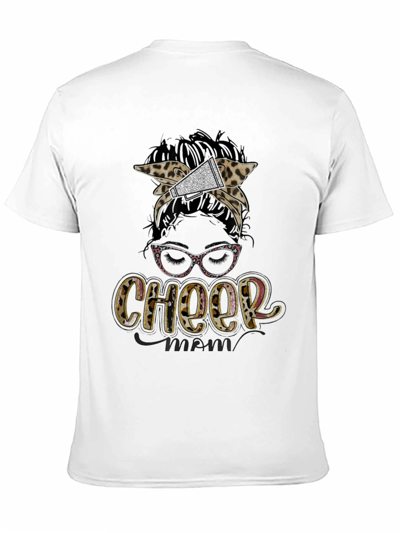 Cheer Mom Messy Bun Leopard Print T-Shirt - 11