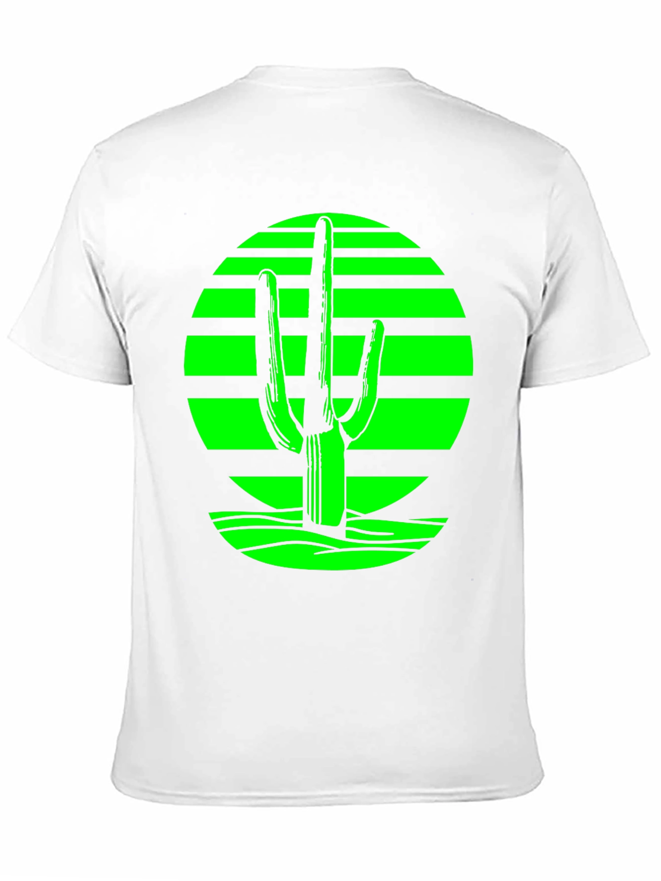 Black Retro Desert Cactus T-Shirt - Green on Black view 11