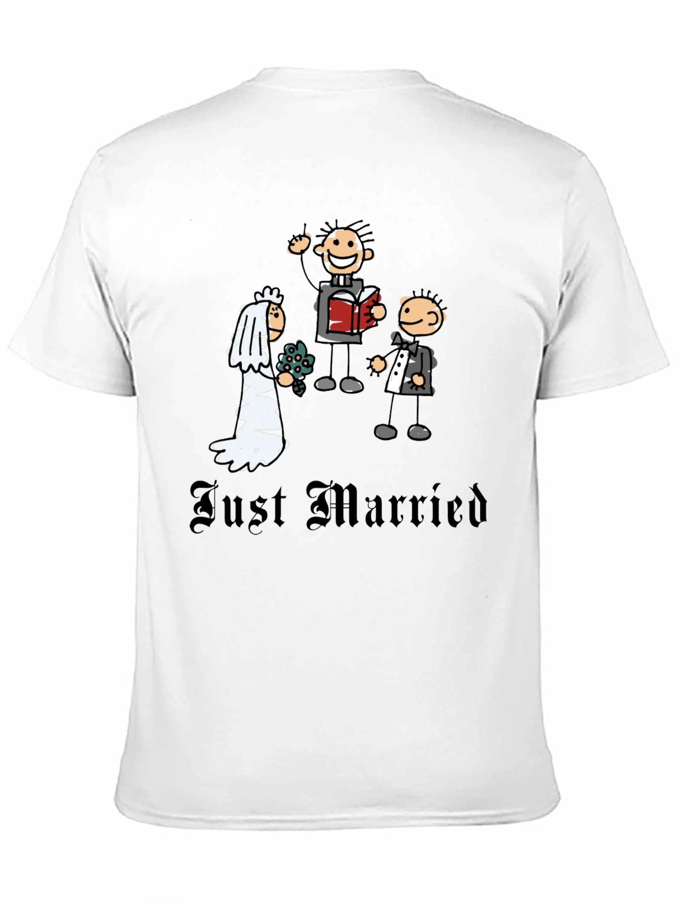Black Just Married Cartoon Graphic T-Shirt - Novelty Wedding Tee view 11