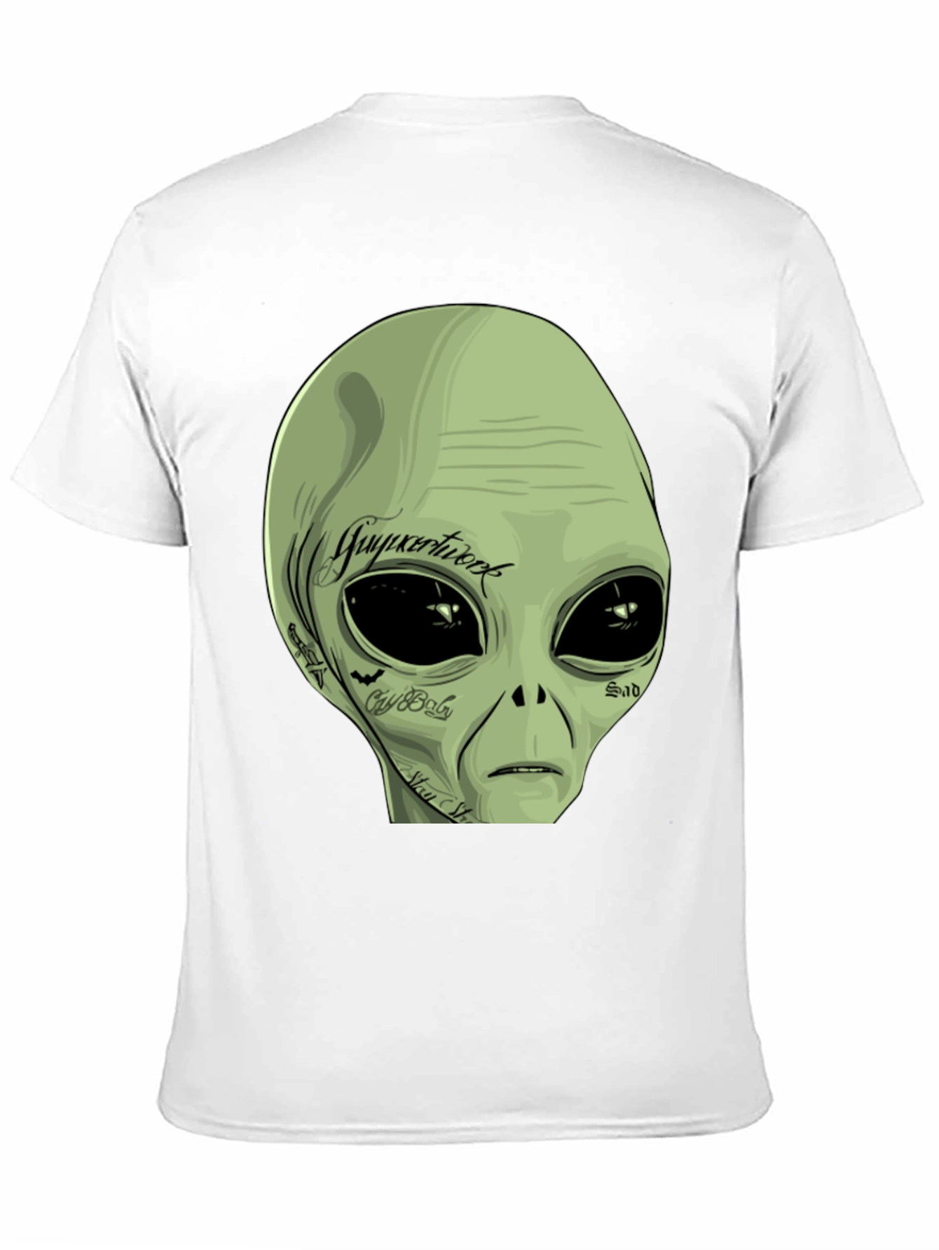 Black Tattooed Alien Graphic Tee - Black Cotton Casual T-Shirt view 11