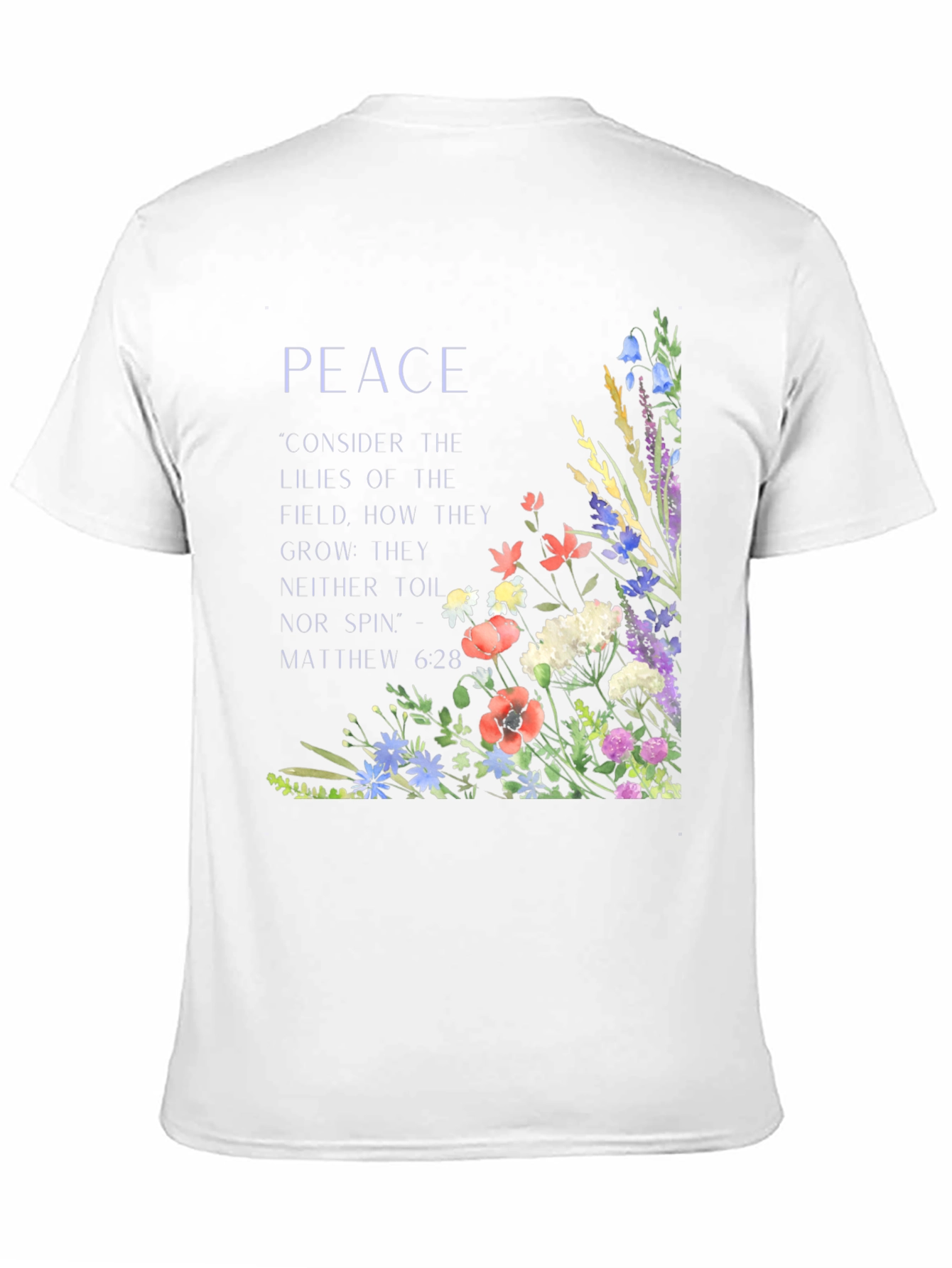 Black Peace Floral T-Shirt - Matthew 6:28 Scripture Tee view 11