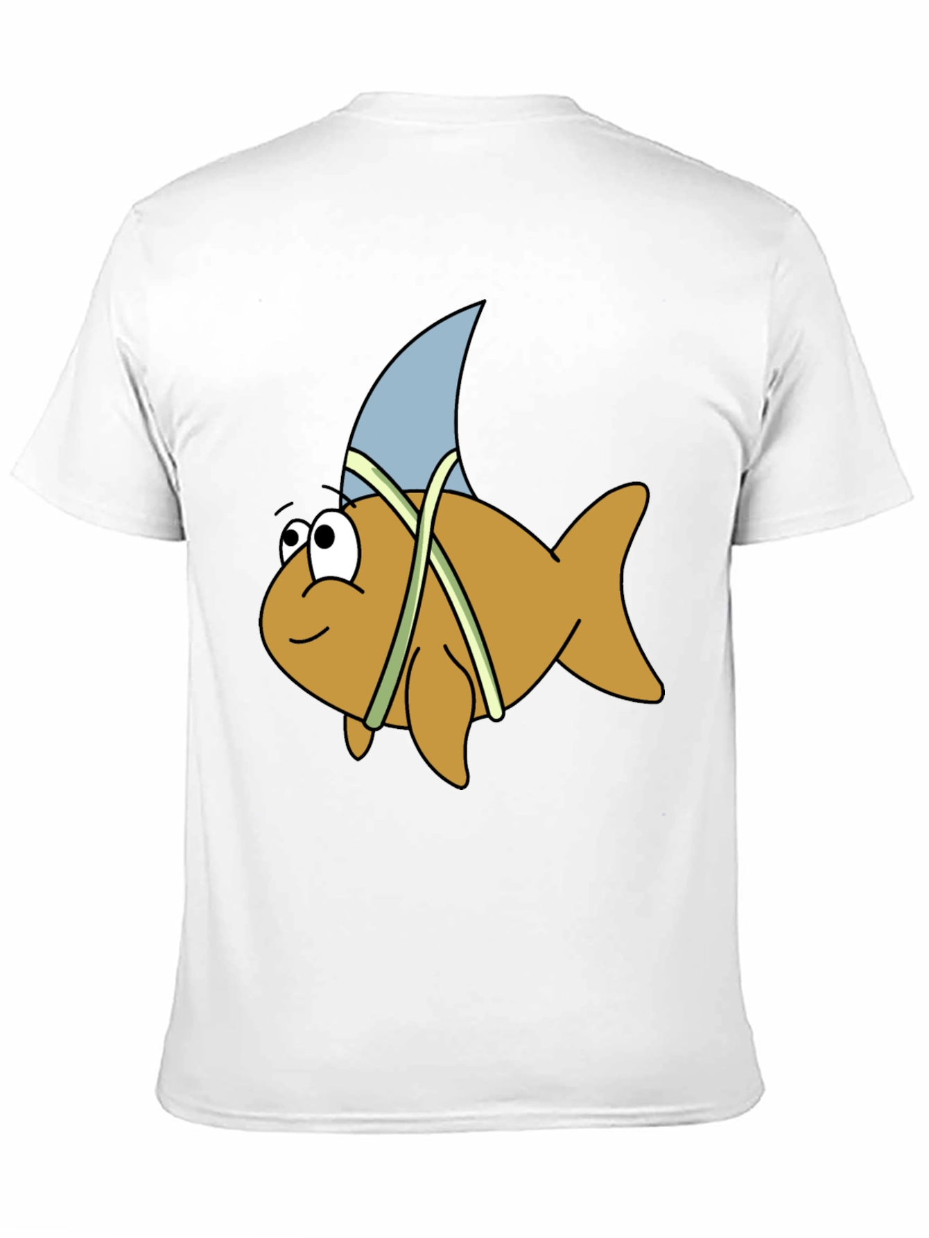 Cartoon Shark Fin Fish Black T-Shirt - 11
