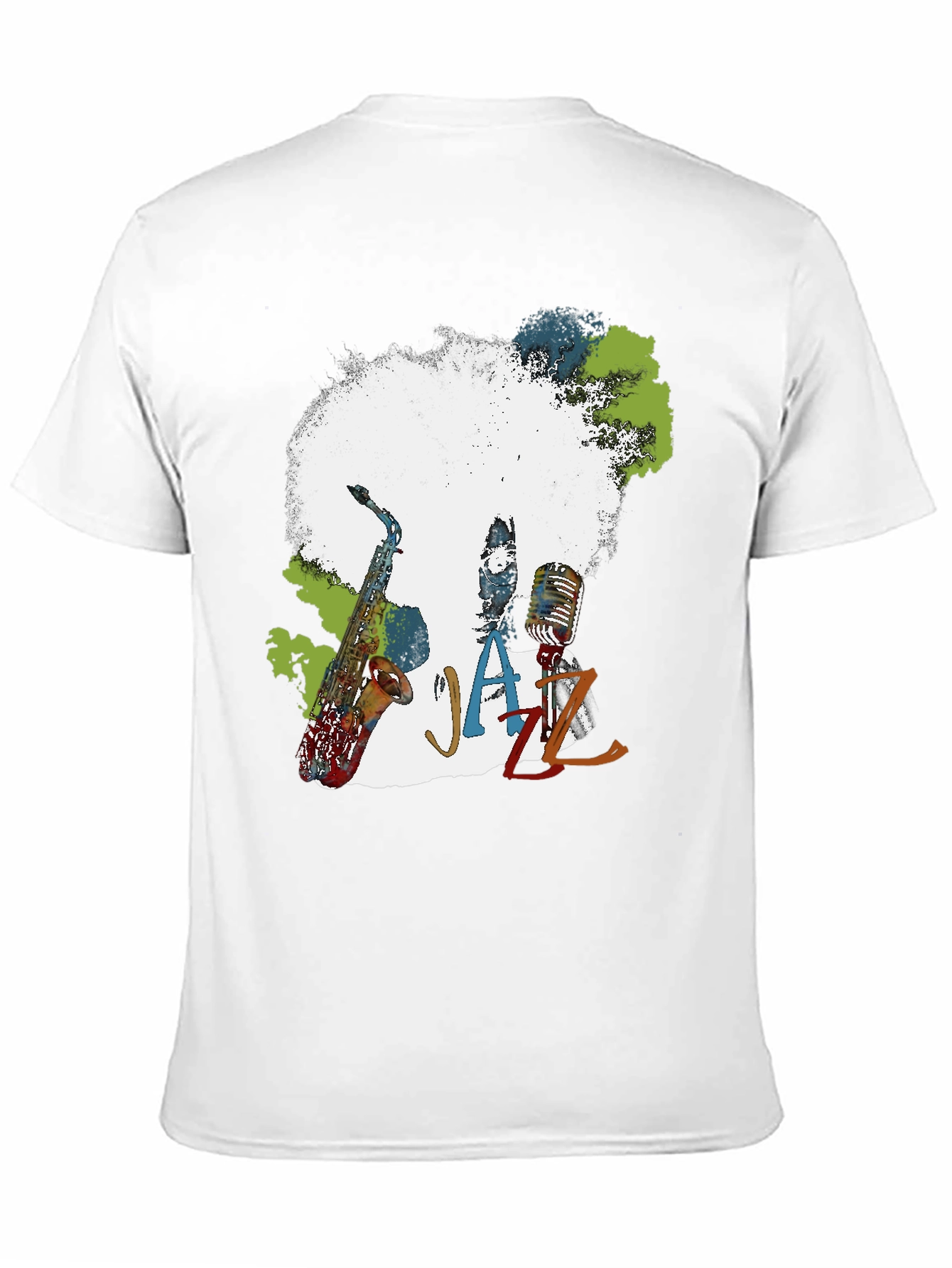 Black Jazz Music T-Shirt - Afro Saxophone Microphone view 11