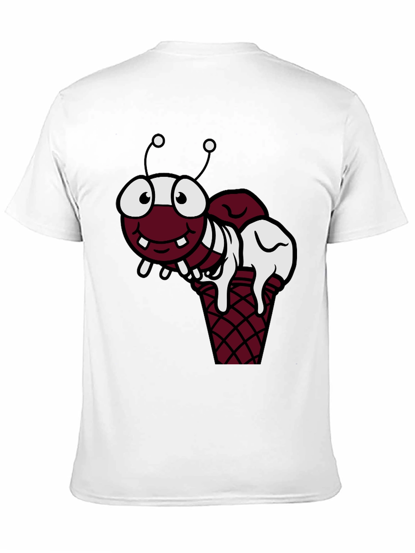 Black Funny Cartoon Ant Ice Cream Cone Black T-Shirt view 11