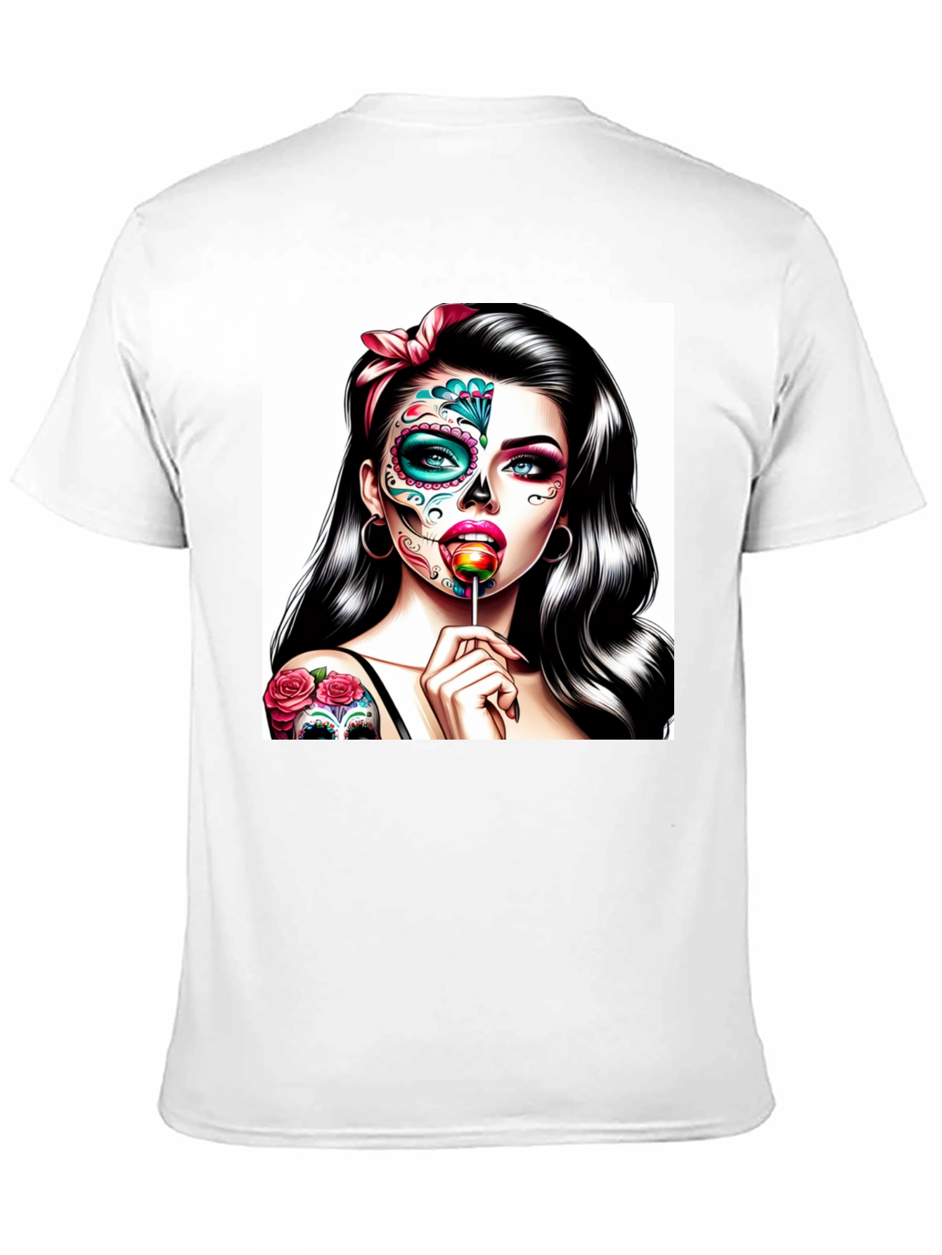 Black Sugar Skull Girl T-Shirt - Dia de los Muertos Art view 11