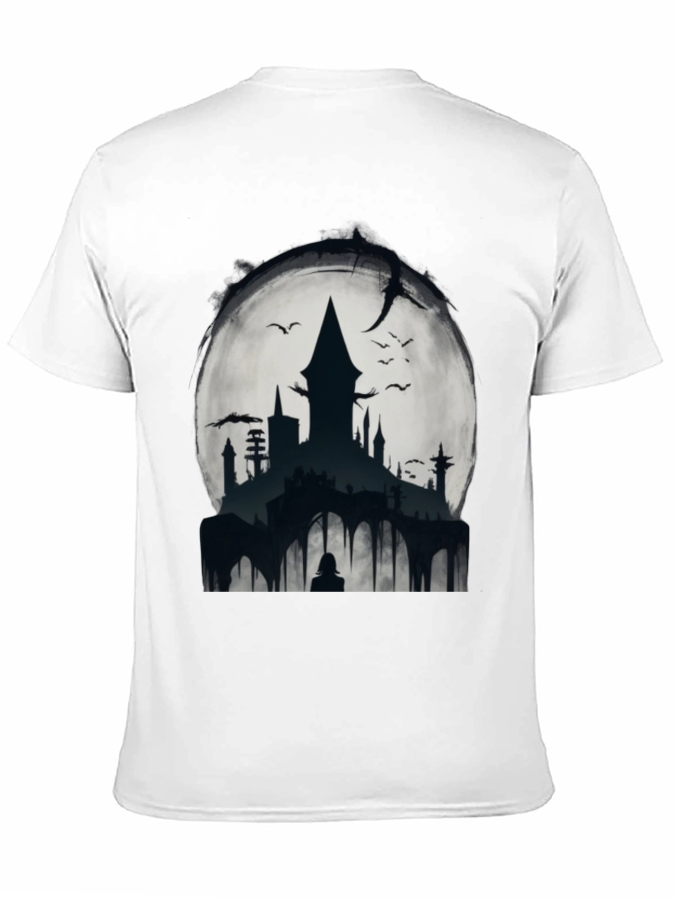 Black Moonlit Castle Graphic Tee - Gothic Style Shirt view 11