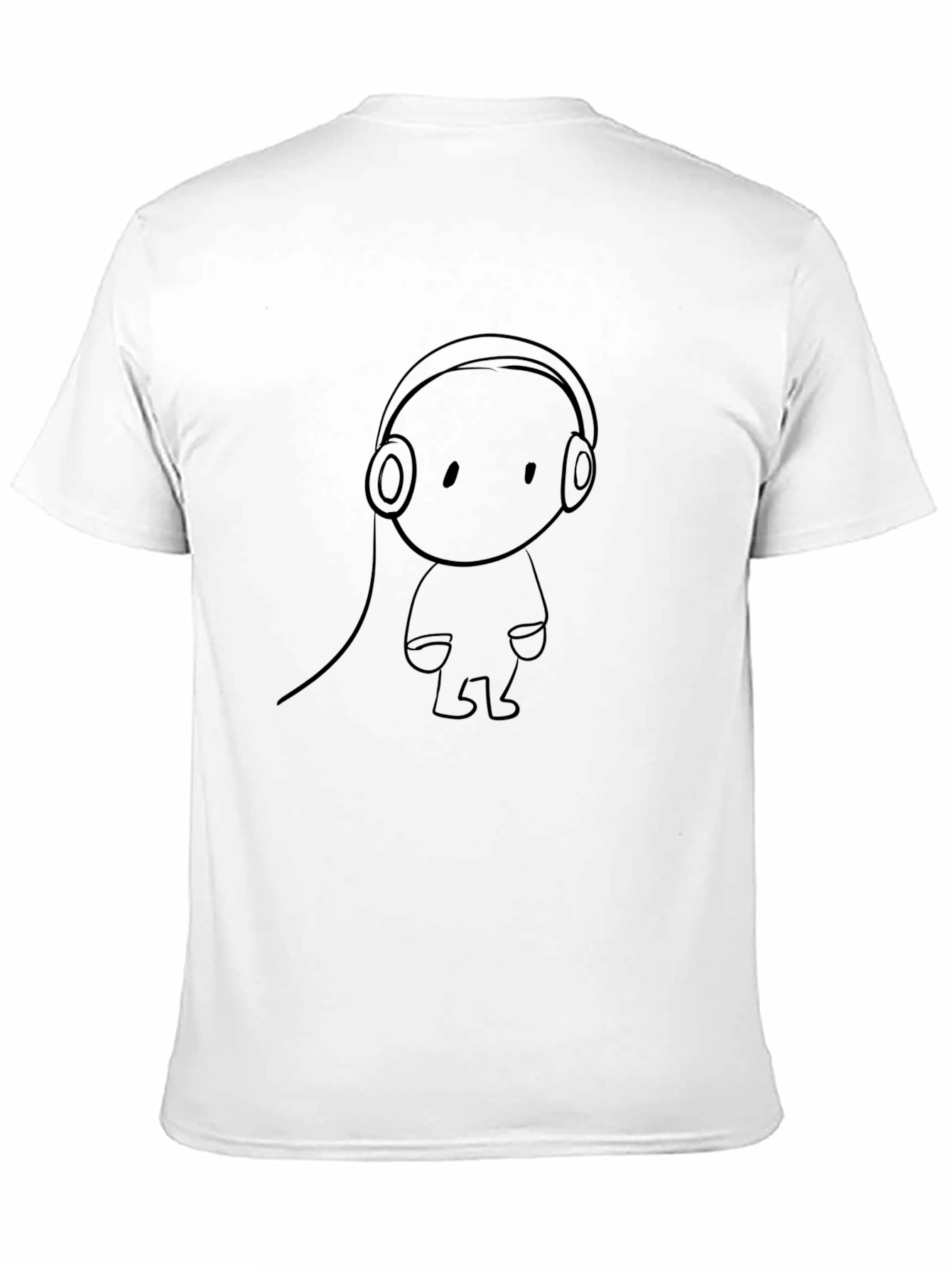 Black Cool Black T-Shirt with Cartoon Character Headphones Design view 11