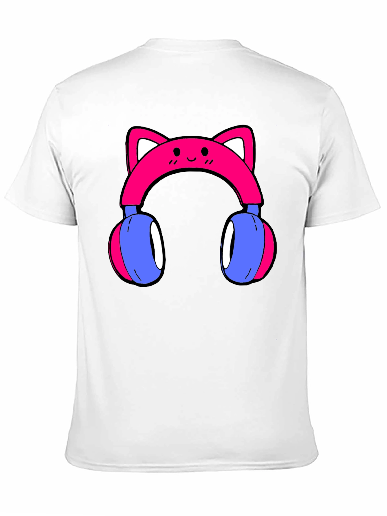 Black Cute Cat Ear Headphones Graphic Tee - Black view 11