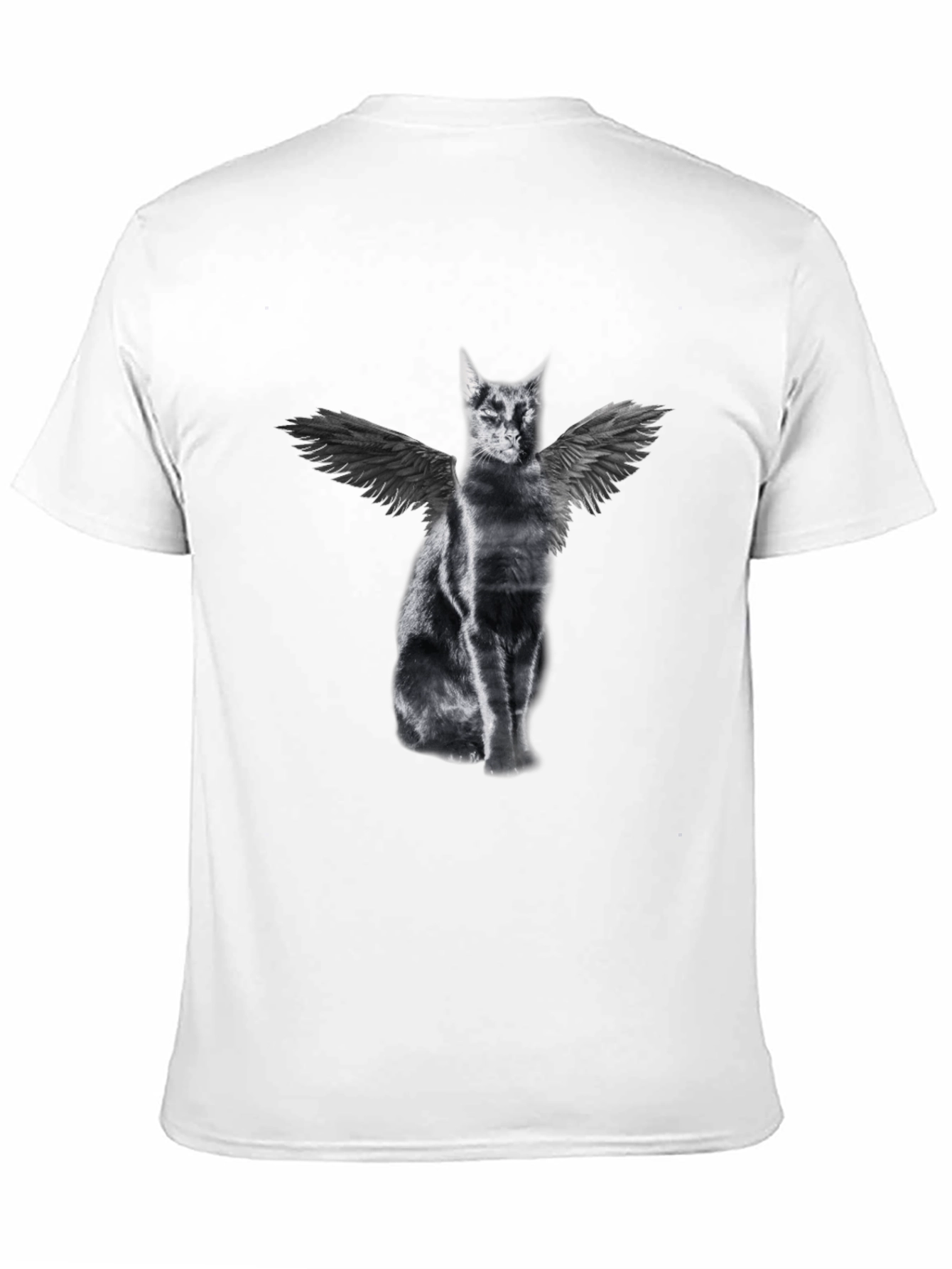 Black Winged Cat Graphic Tee - Black Cotton T-Shirt view 11