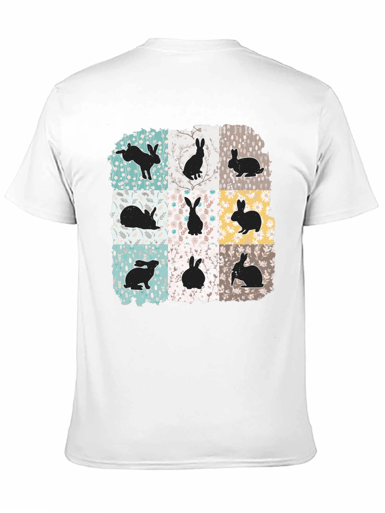 Black Rabbit Print Men's Black T-Shirt view 11