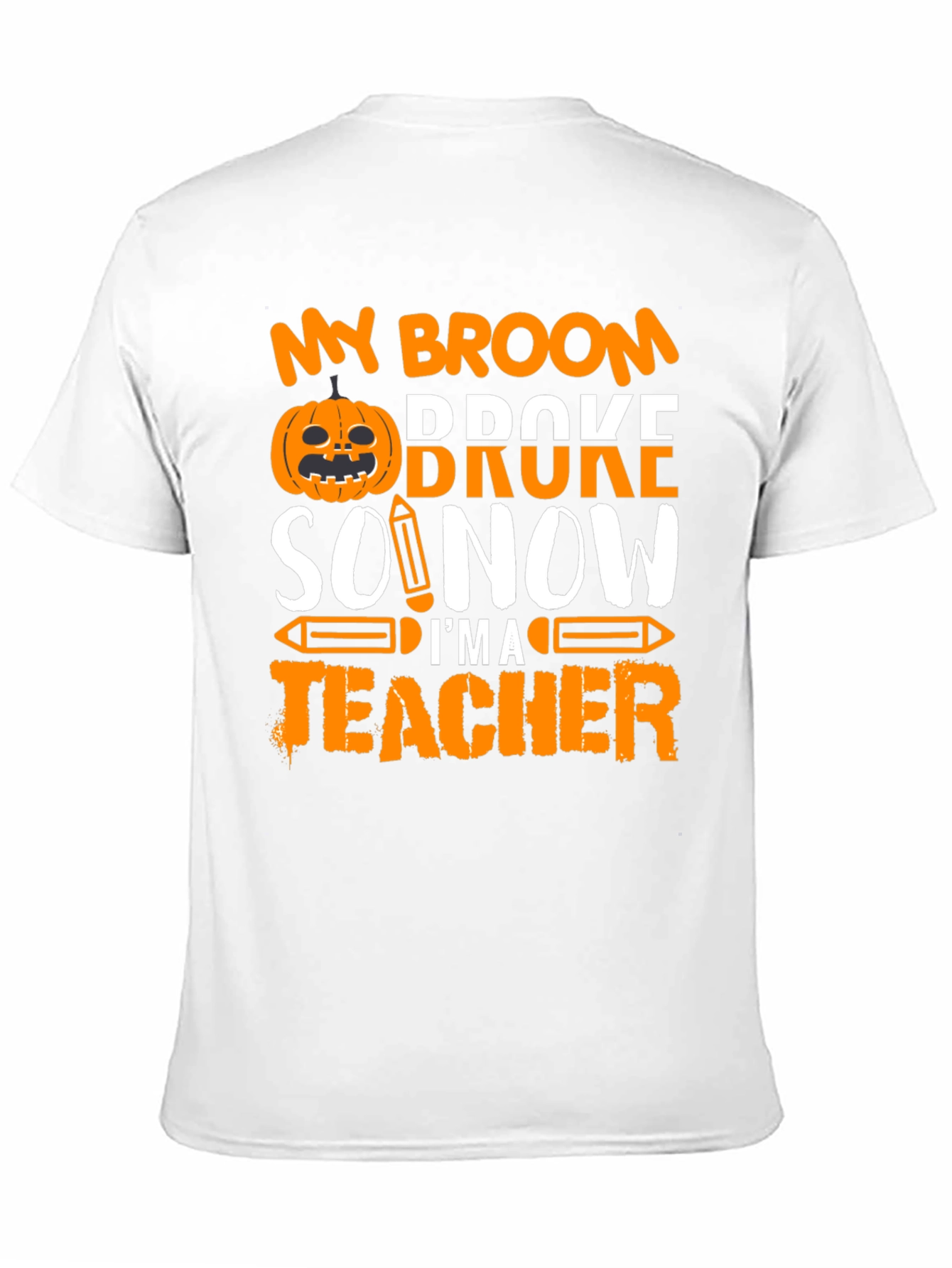Black Funny Halloween Teacher T-Shirt - My Broom Broke view 11