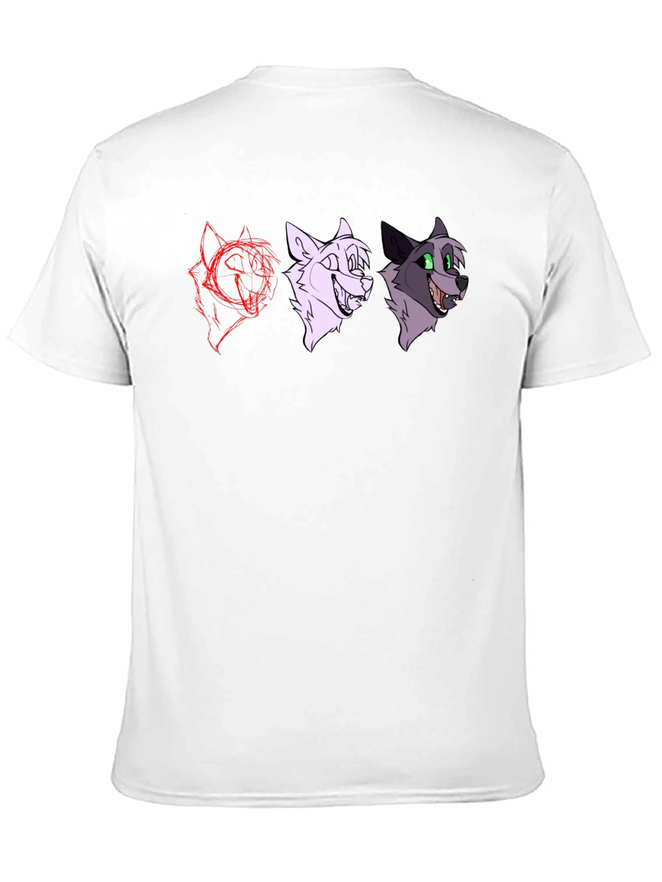 Black Cartoon Wolf Faces Black T-Shirt view 11