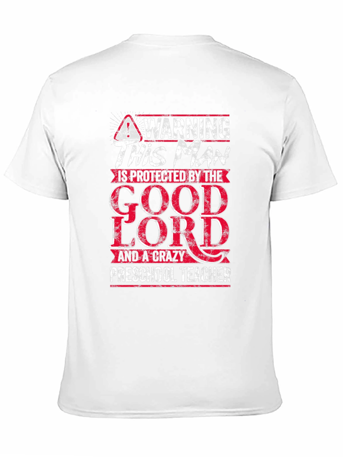 Black Protected by Good Lord & Crazy Preschool Teacher T-Shirt view 11