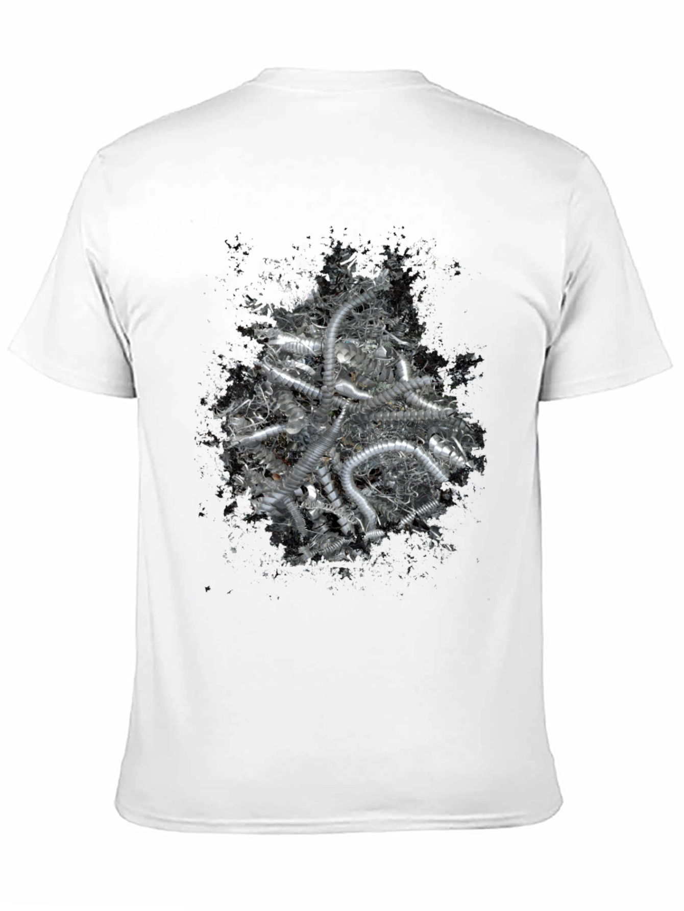 Black Abstract Silver Tube Design Black T-Shirt view 11