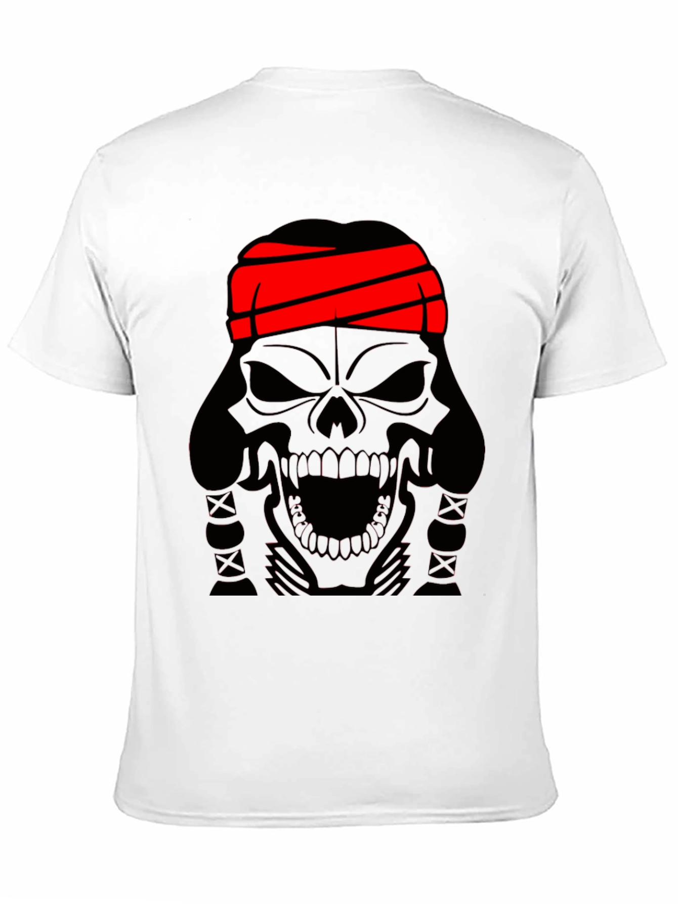 Black Skull T-Shirt - Black Graphic Tee with Red Headband view 11