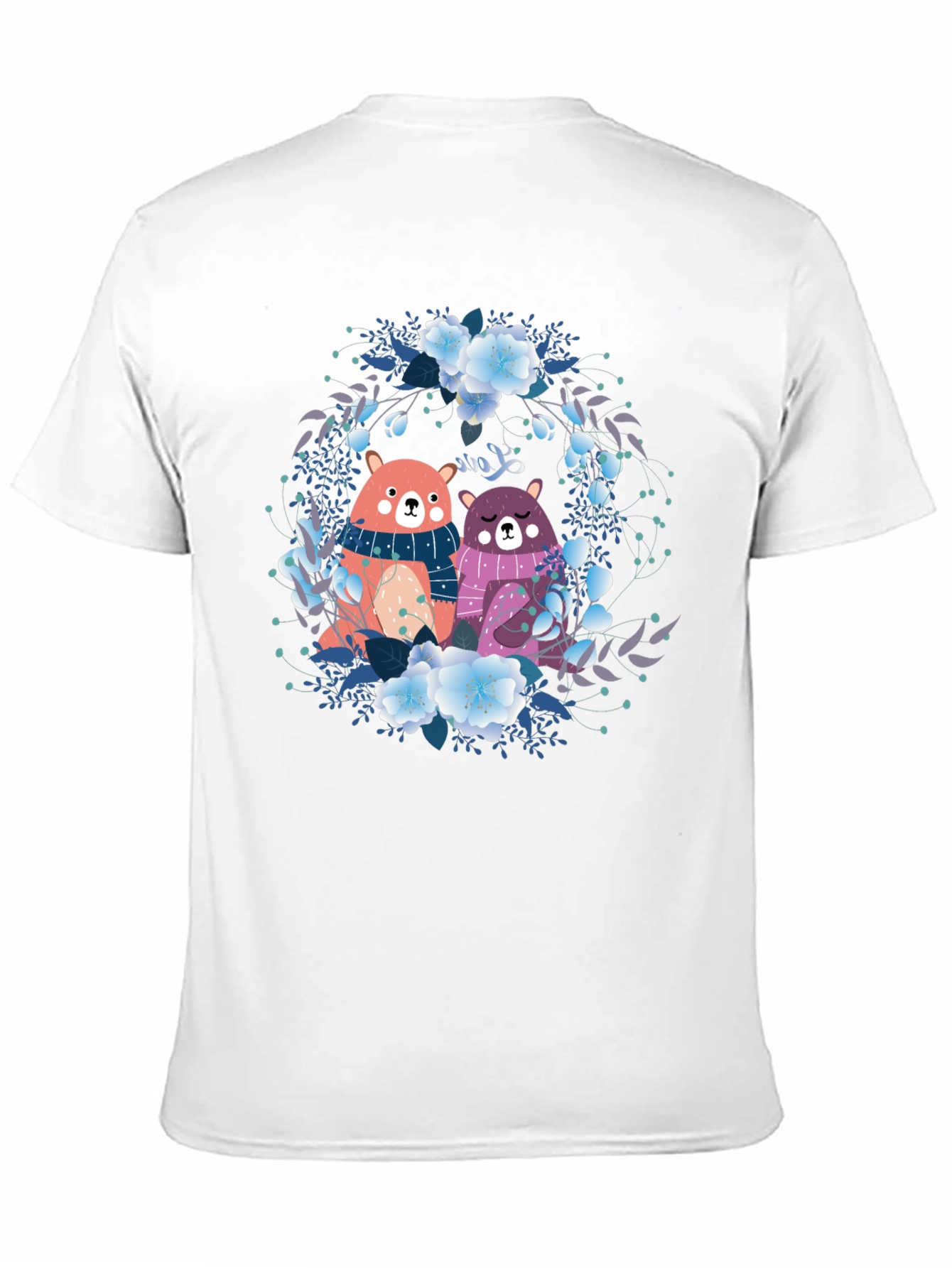 Black Cute Bears Floral Wreath Black T-Shirt view 11