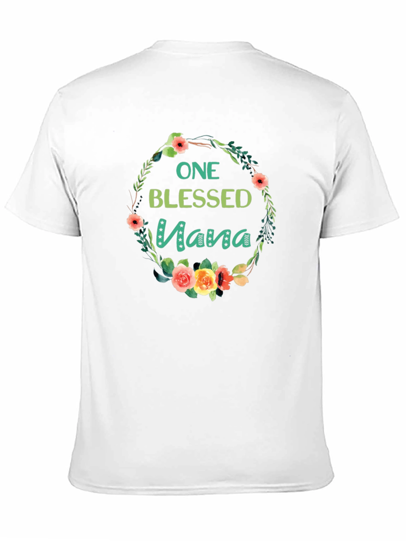 Black One Blessed Nana Floral Wreath Black T-Shirt view 11