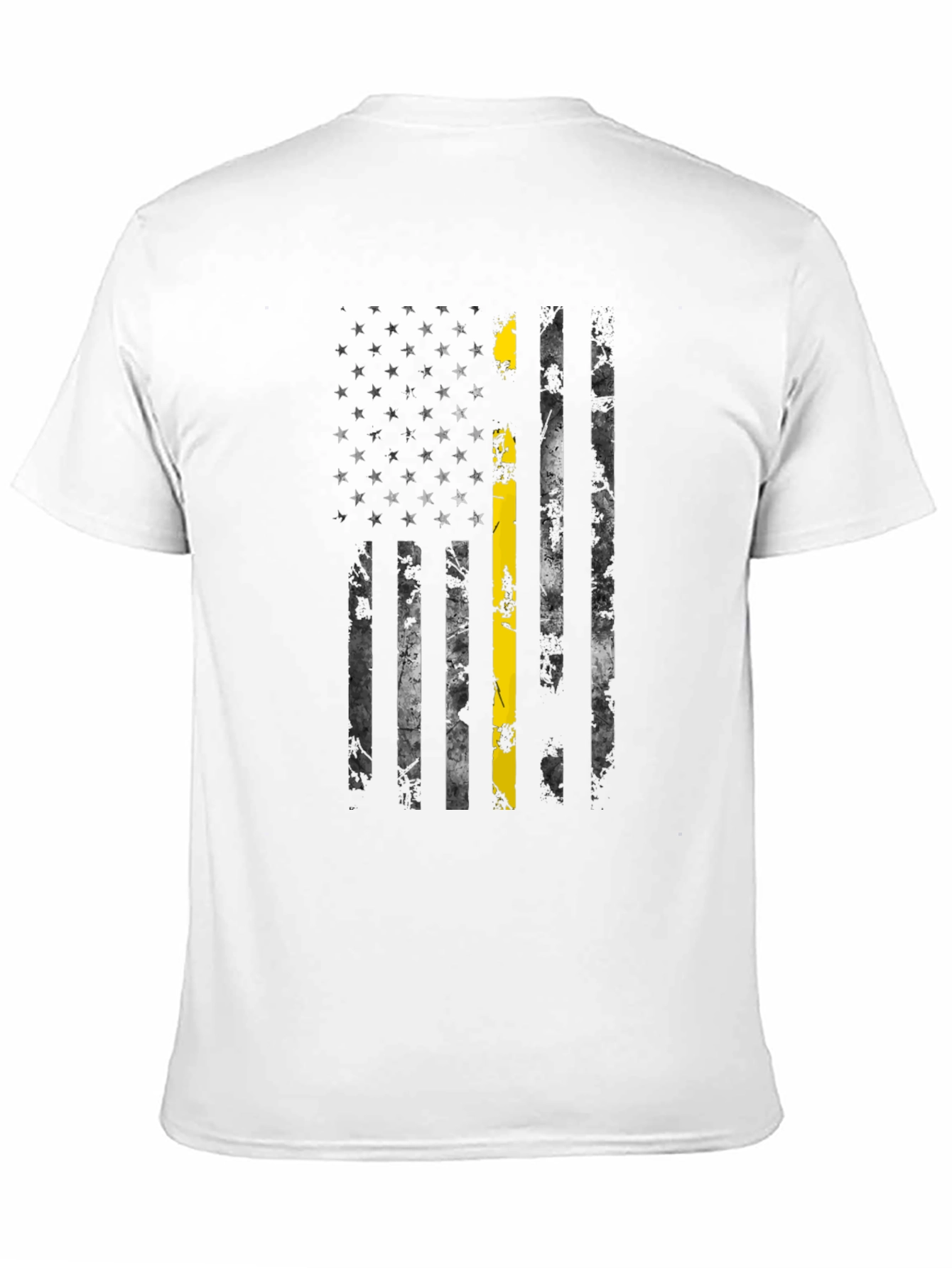 Black Distressed American Flag Thin Yellow Line T-Shirt view 11