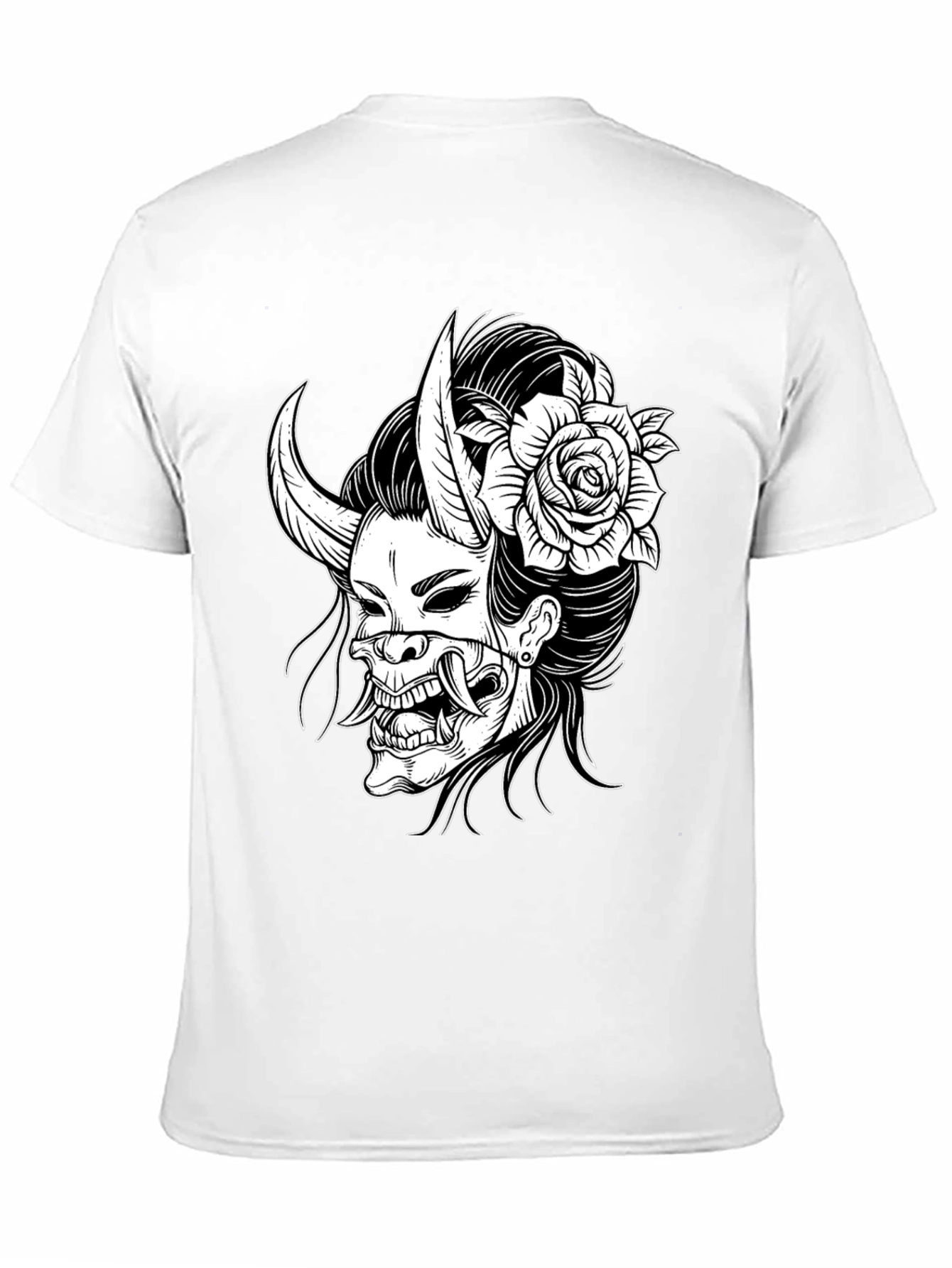 Black Black T-Shirt with Oni Mask & Rose Graphic view 11
