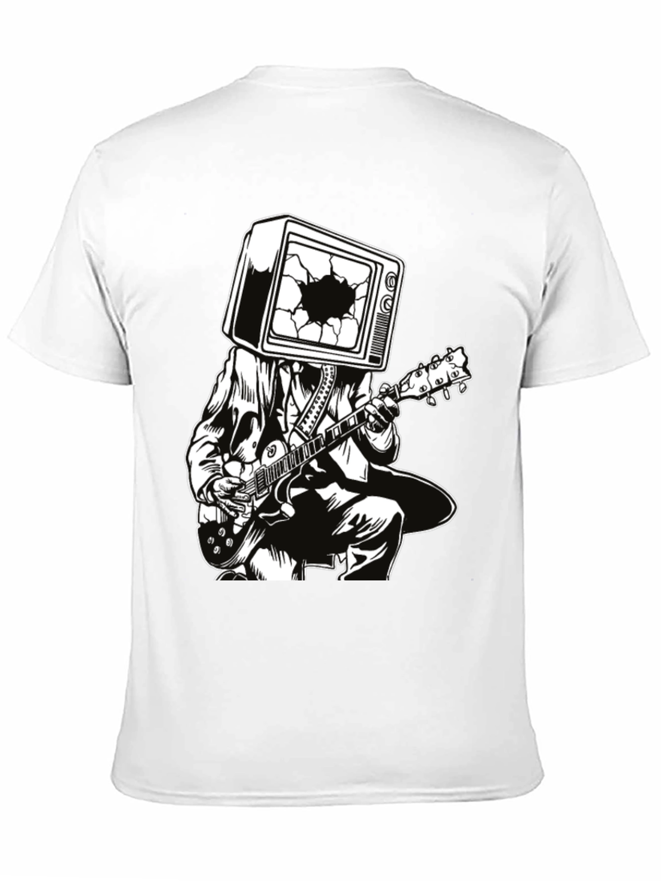 Black Guitar Man with TV Head Graphic T-Shirt view 11