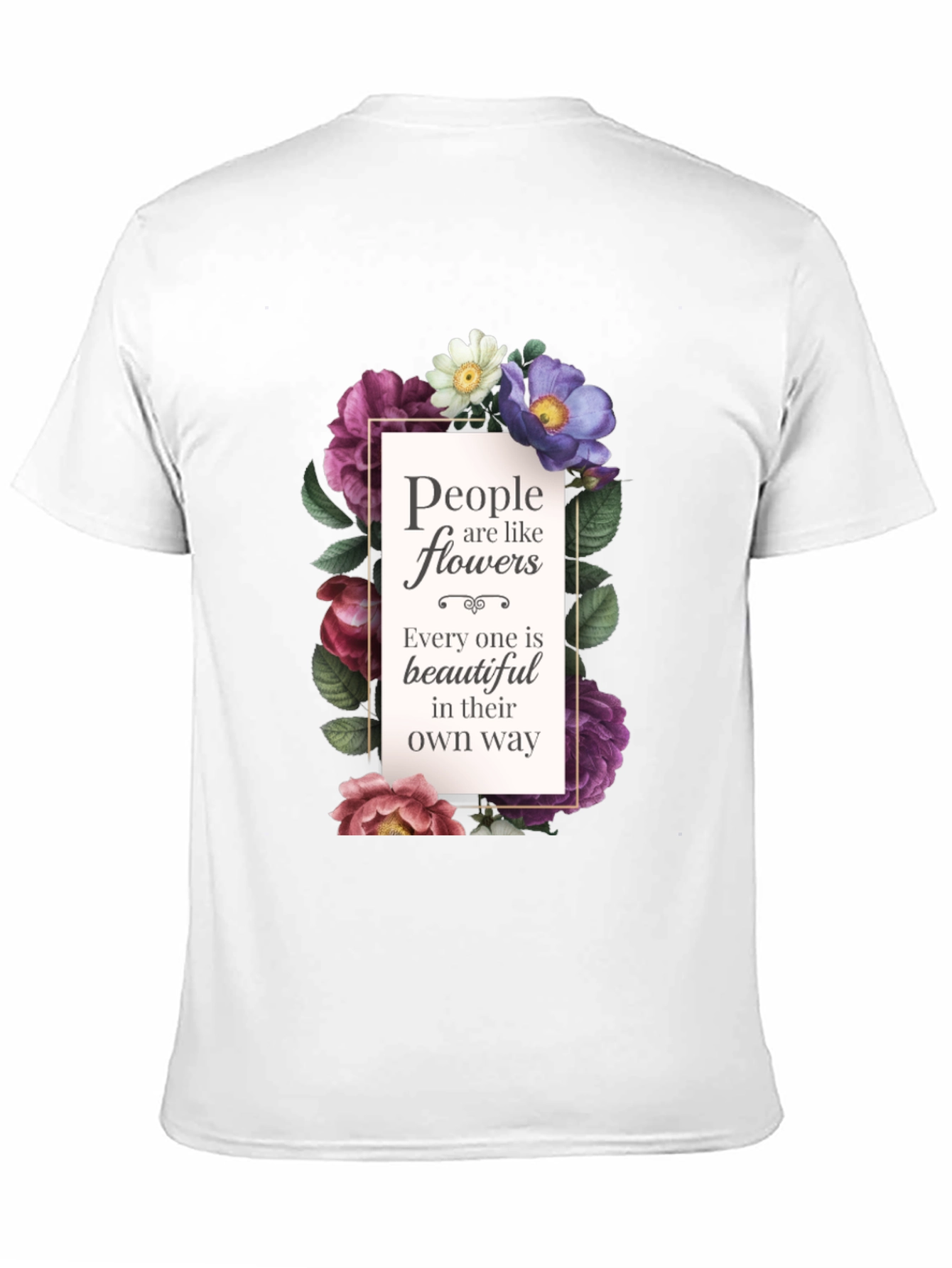 Black Floral Inspirational T-Shirt: People are like Flowers view 11