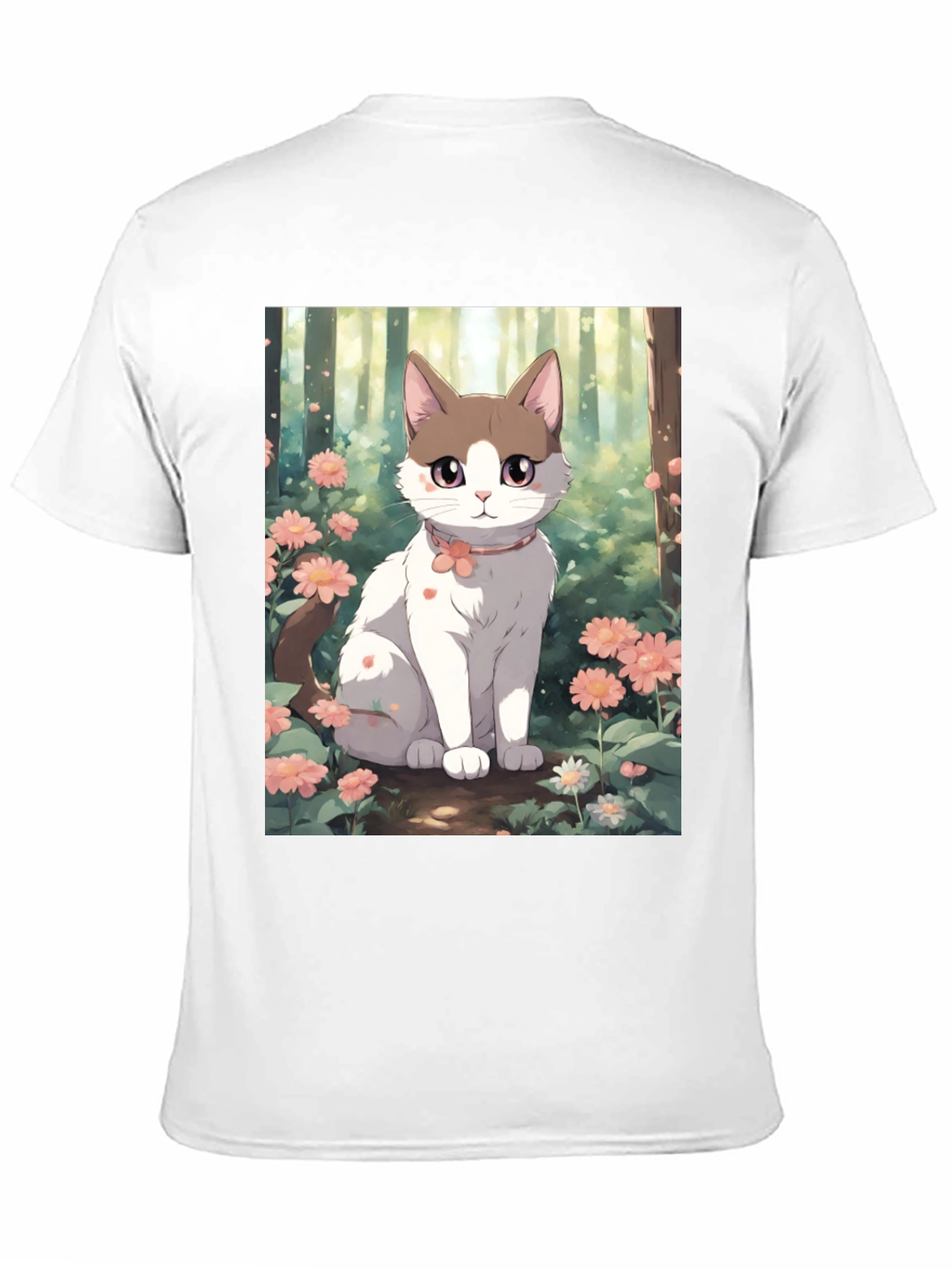 Black Anime Cat Floral T-Shirt view 11