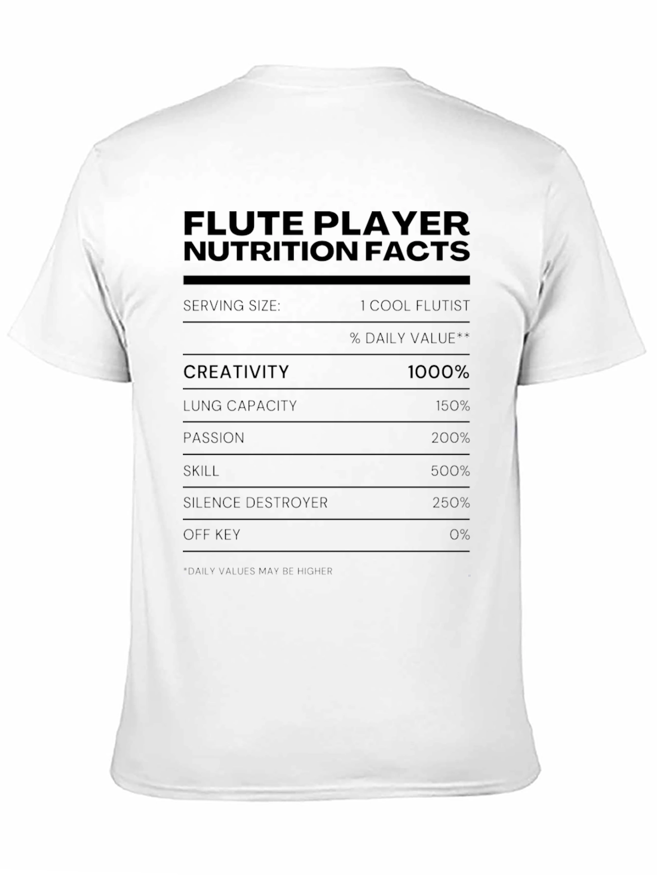 Black Flute Player Nutrition Facts Novelty T-Shirt view 11