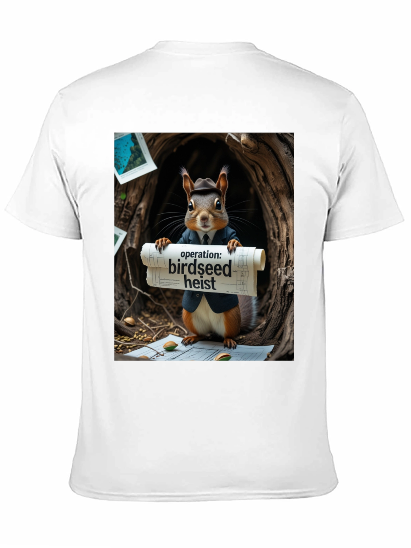 Black Birdseed Heist Squirrel T-Shirt view 11