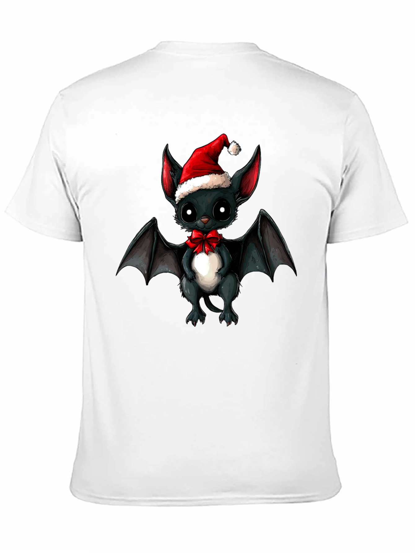 Black Cute Bat in Santa Hat Graphic Tee view 11
