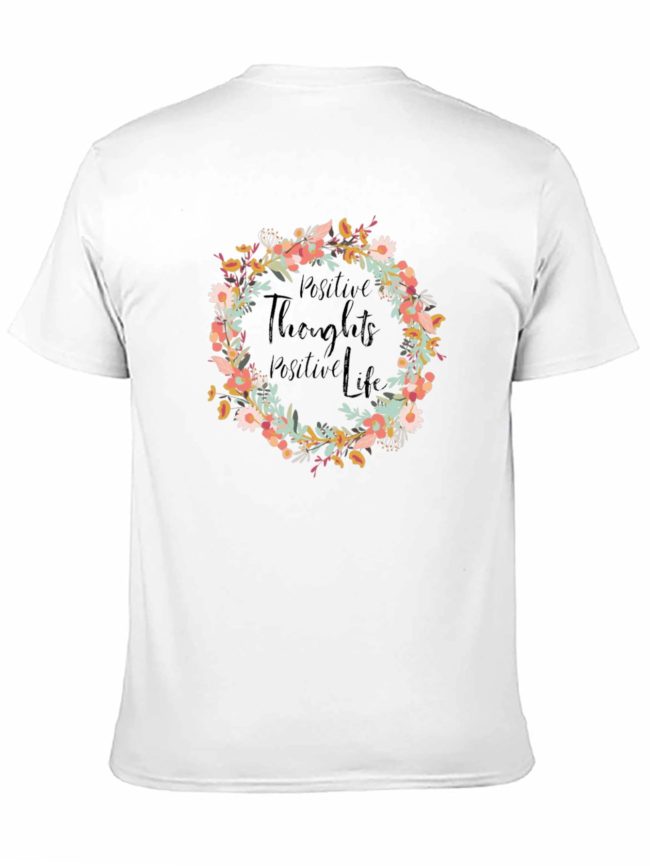 Black Positive Thoughts Floral Wreath Graphic Tee view 11