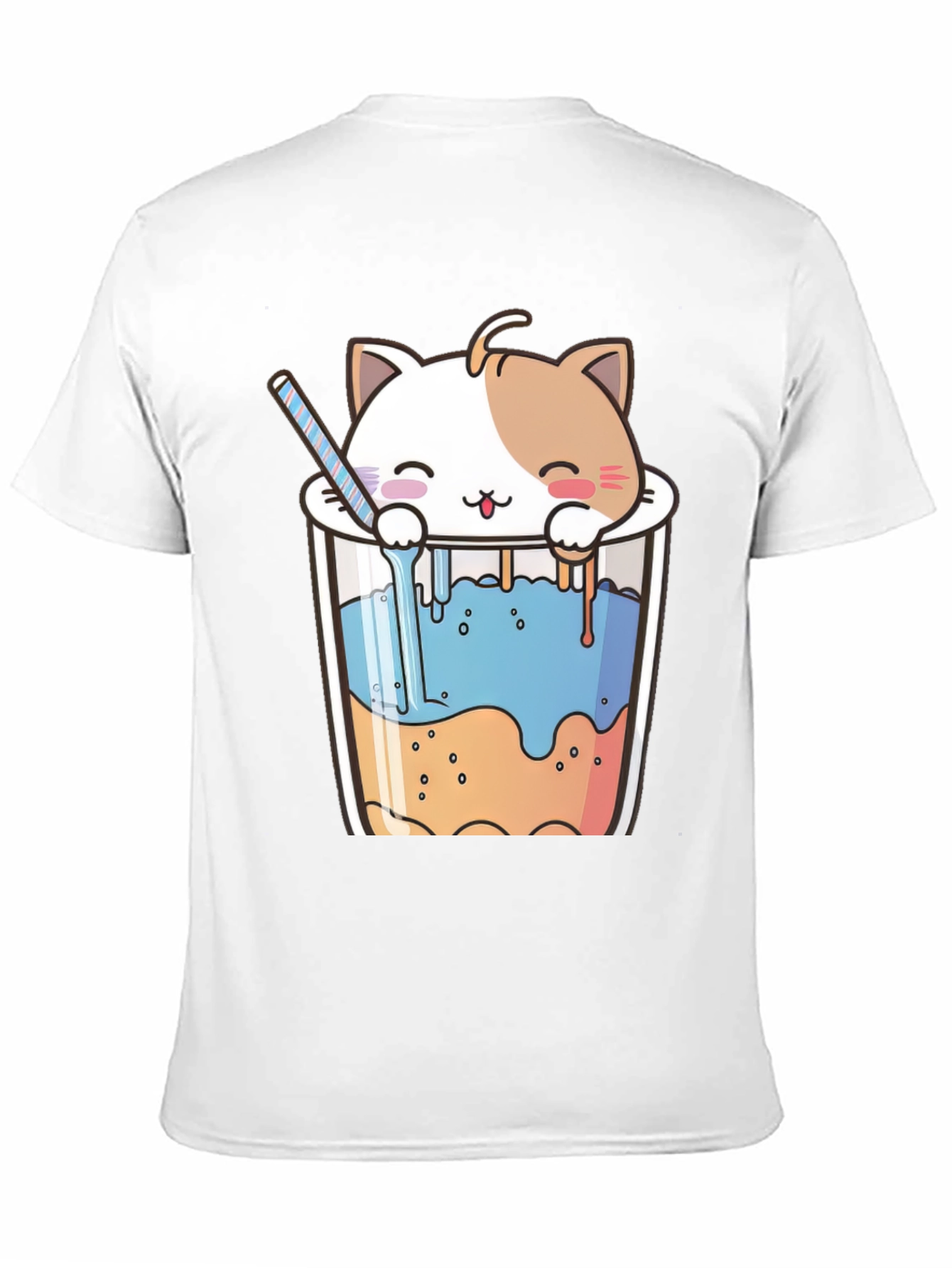 Black Cute Cat Bubble Tea Black T-Shirt view 11