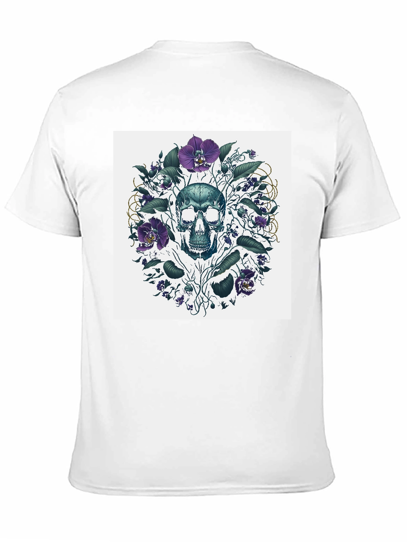 Black Skull Floral T-Shirt - Artistic Death Graphic Tee view 11
