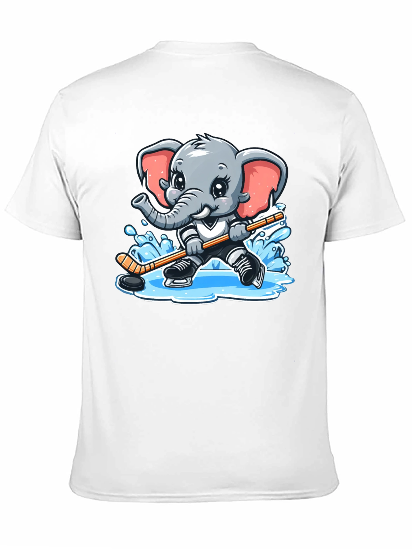 Black Cartoon Elephant Hockey Player Graphic Tee view 11