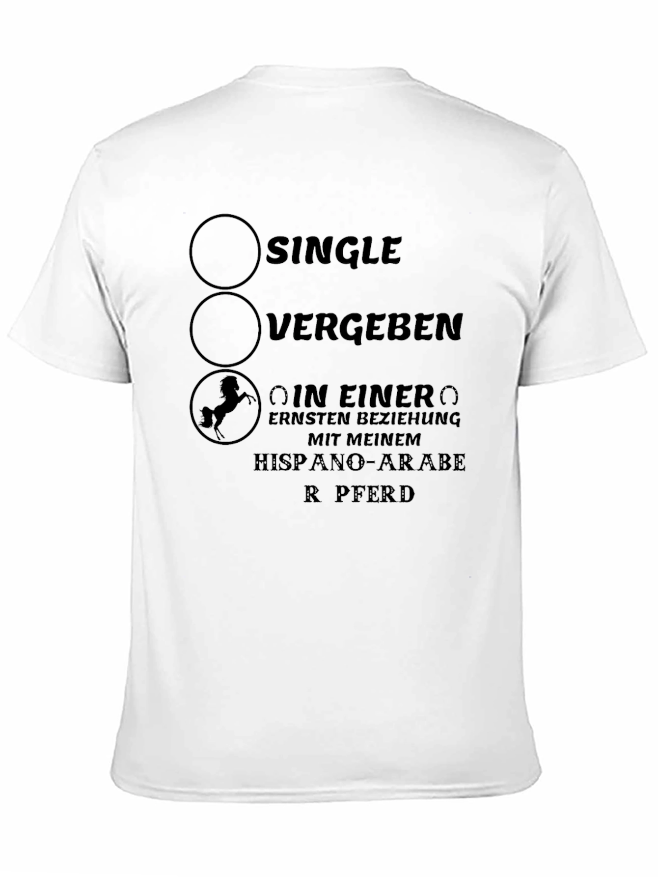 Black Single? T-Shirt with Horse Design - German Text view 11