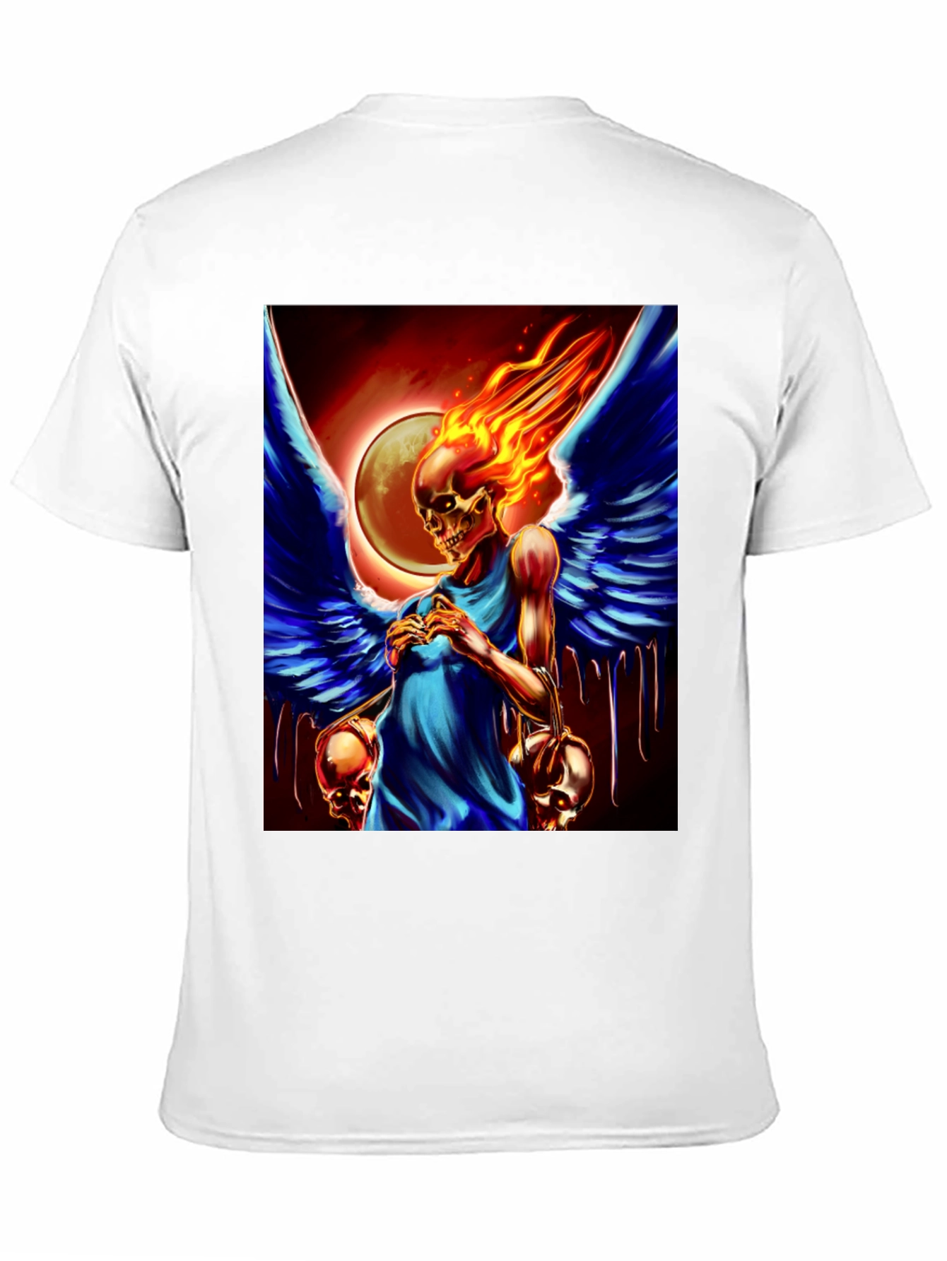Black Winged Skull Fire T-Shirt - Dark Fantasy Graphic Tee view 11