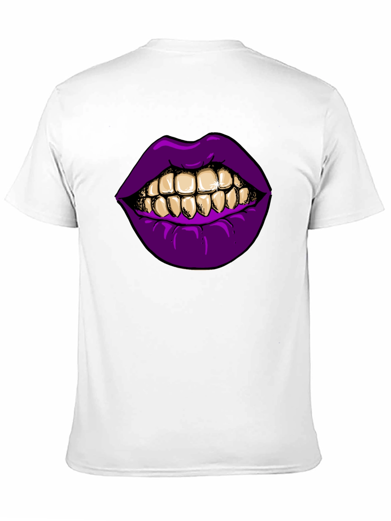 Black Purple Lips Gold Teeth Graphic Black T-Shirt view 11