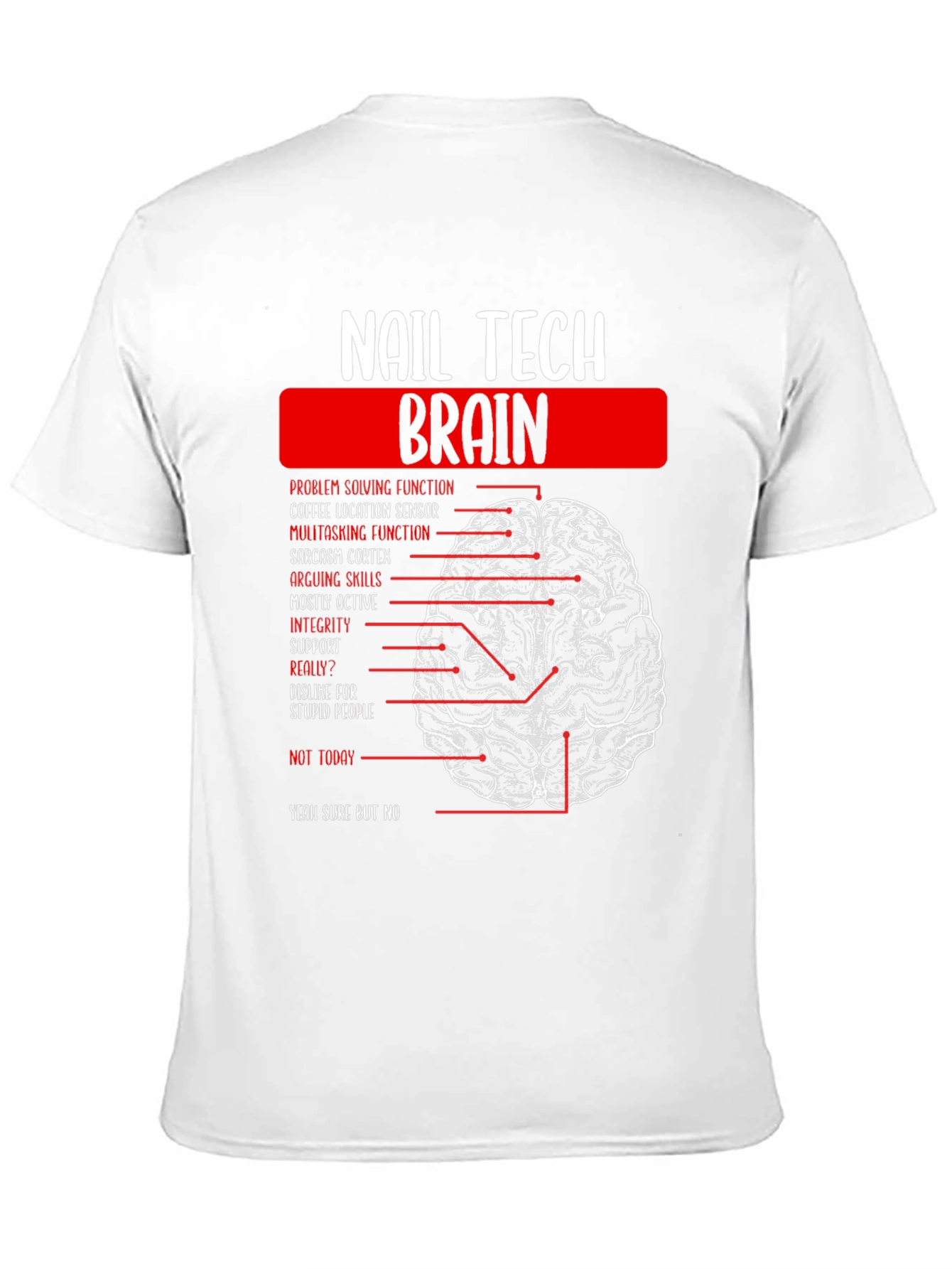 Black Nail Tech Brain Anatomy Graphic T-Shirt view 11