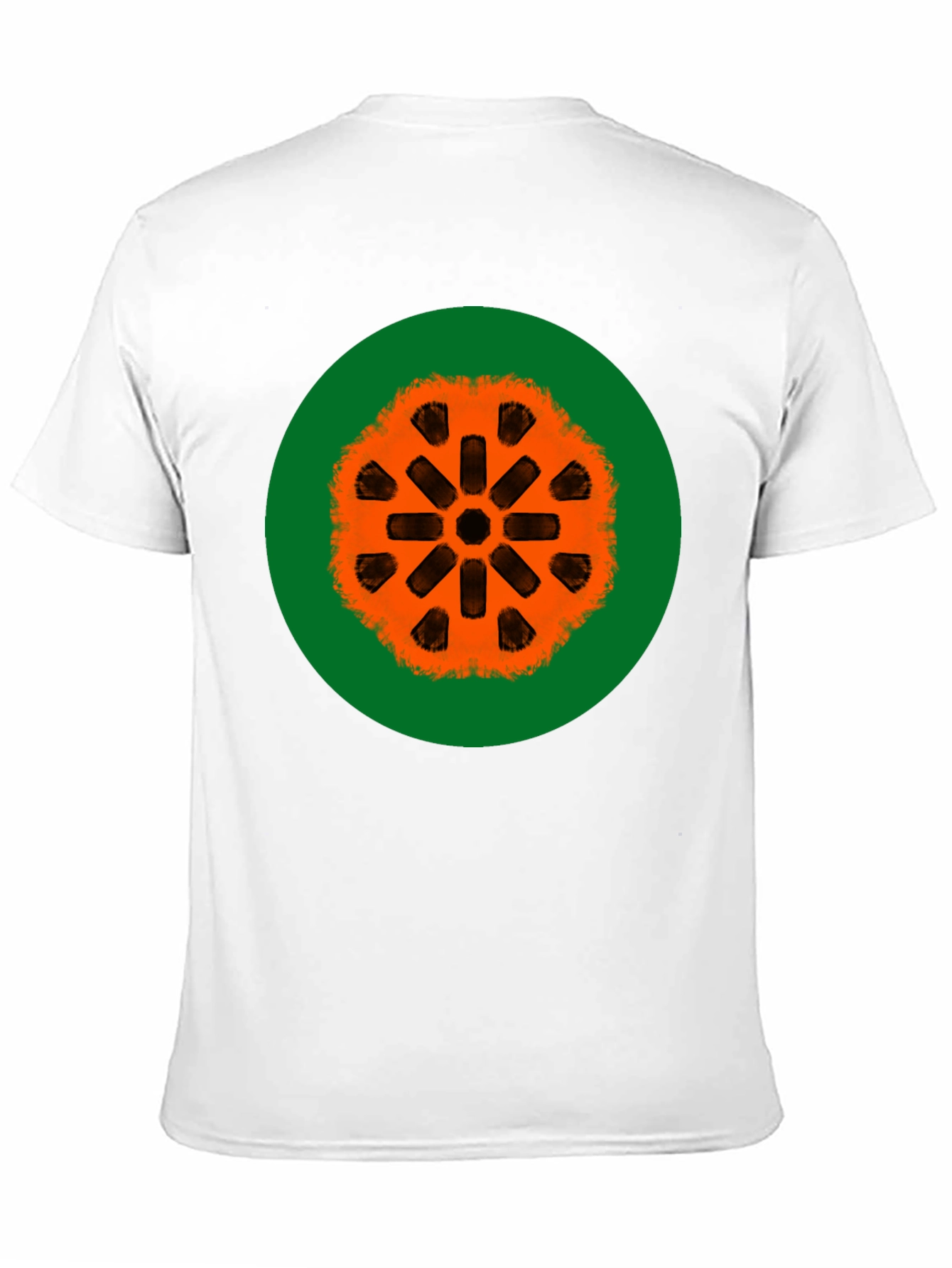Black Graphic Tee: Orange Mandala on Green view 11