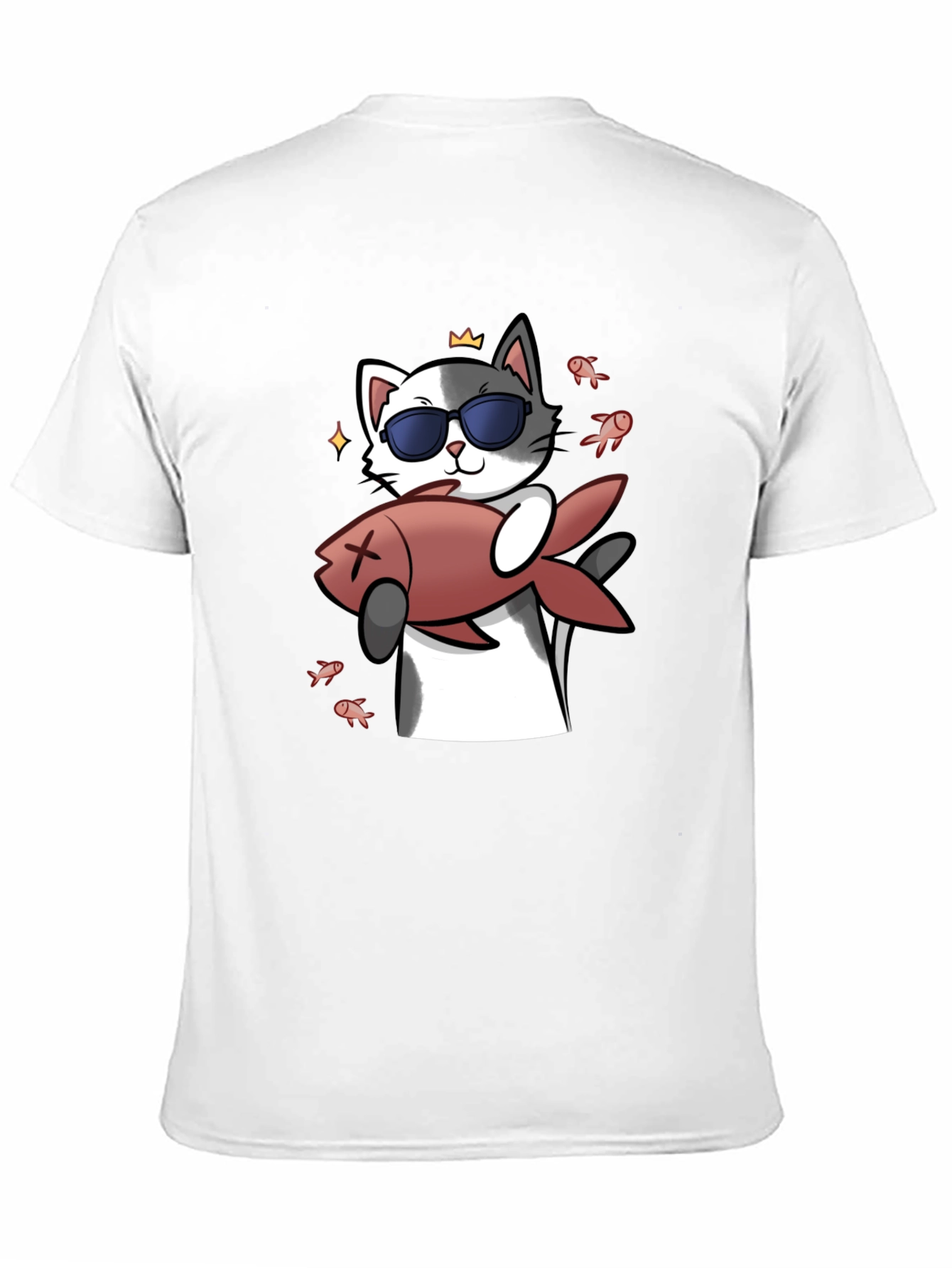 Black Cool Cat With Fish Graphic Tee - Black view 11