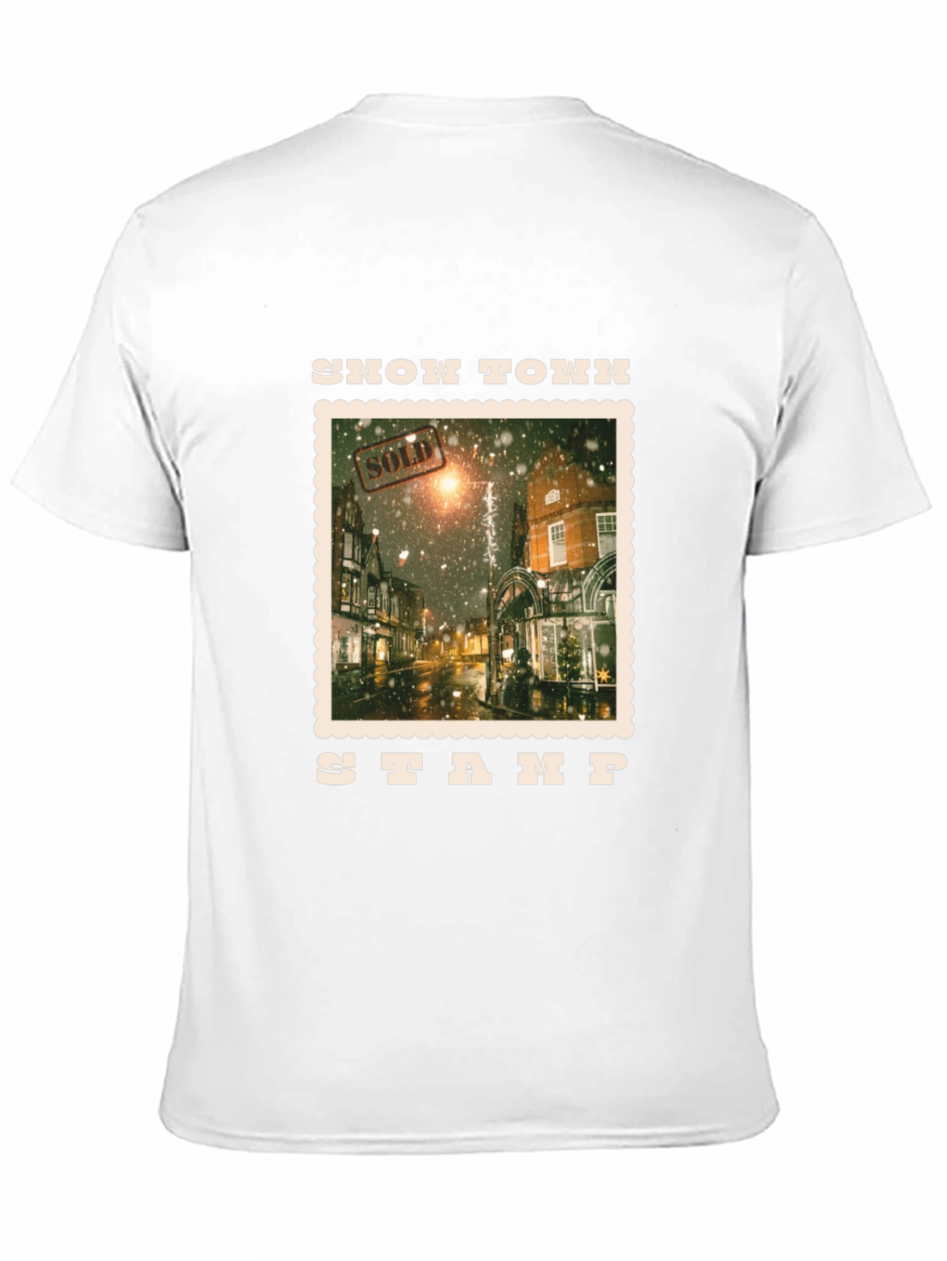 Black Snow Town Stamp Black T-Shirt view 11