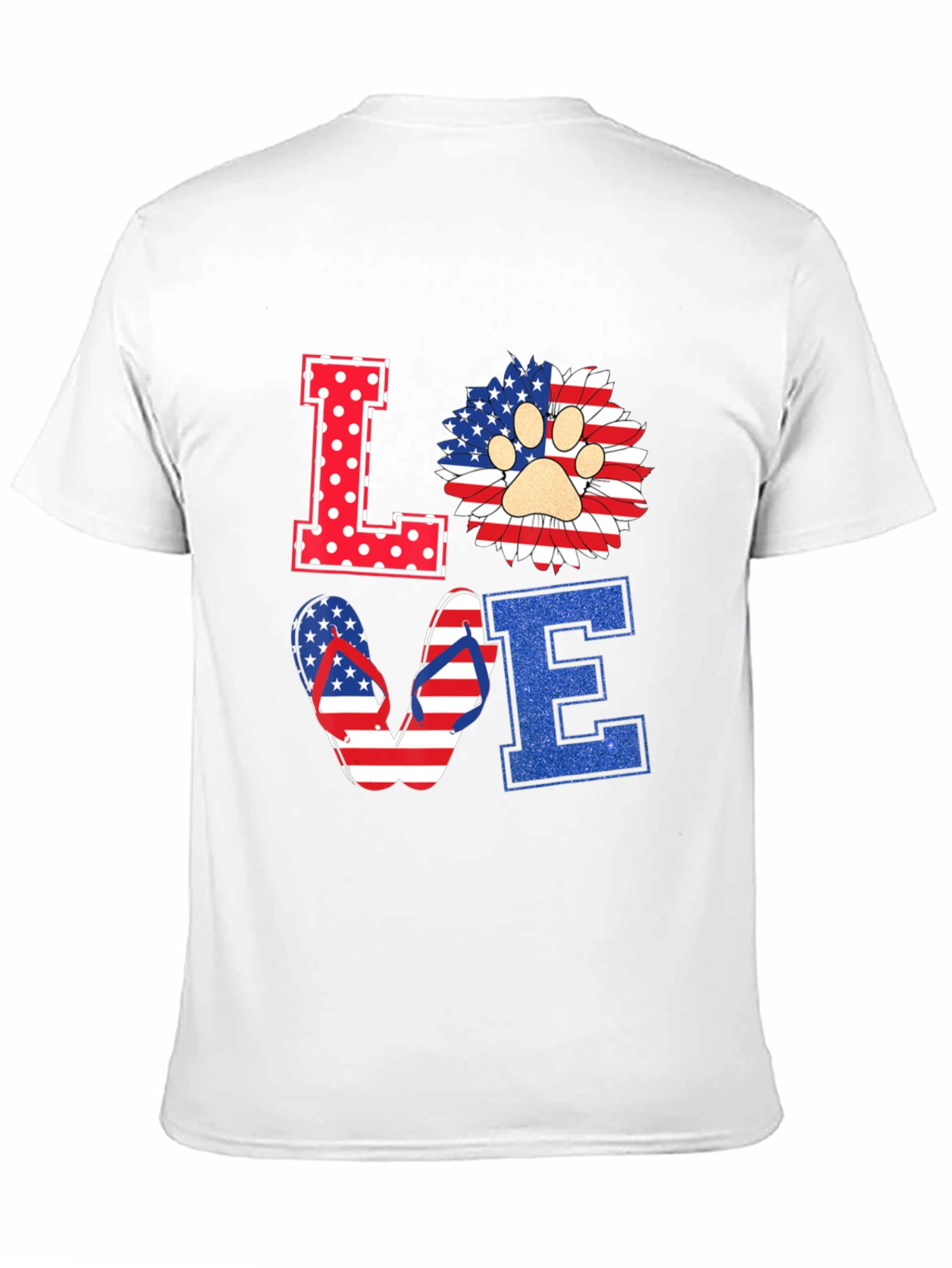Patriotic LOVE T-Shirt, Paw Print, Flip Flops, USA Flag - 11