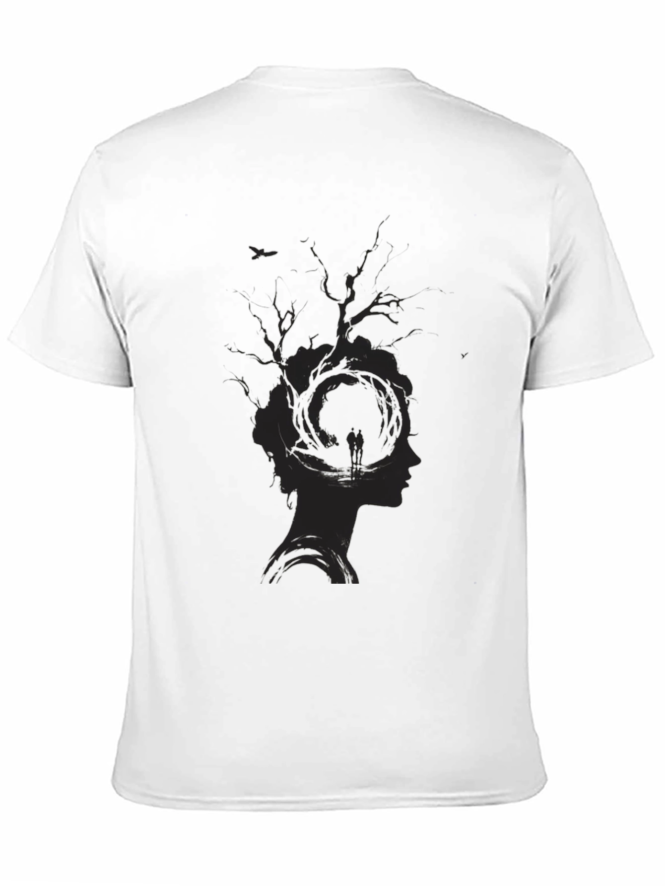 Black Unique Tree Silhouette Graphic Print Black T-Shirt view 11