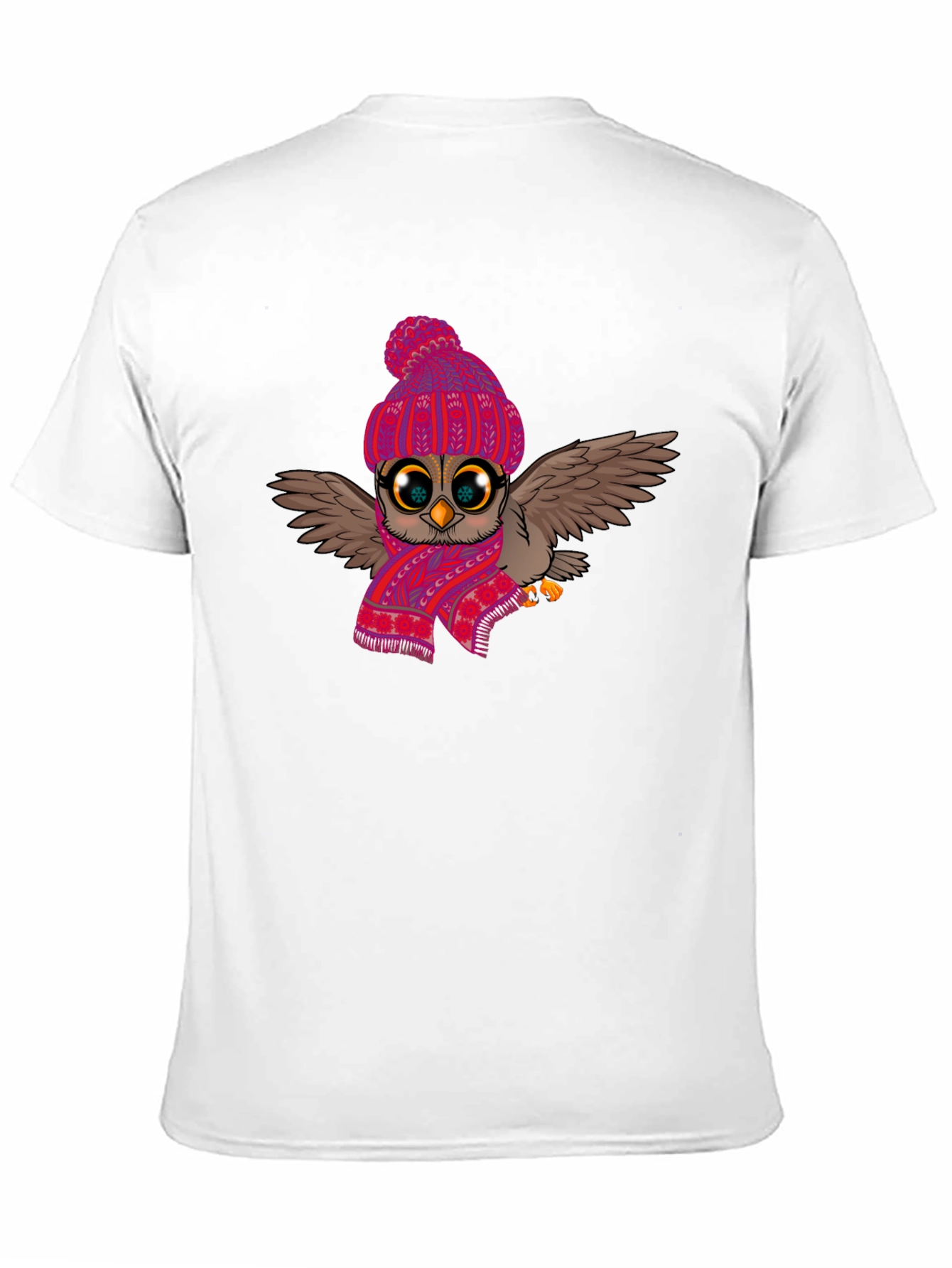 Black Winter Owl T-Shirt: Cute Cartoon Bird with Scarf & Hat view 11