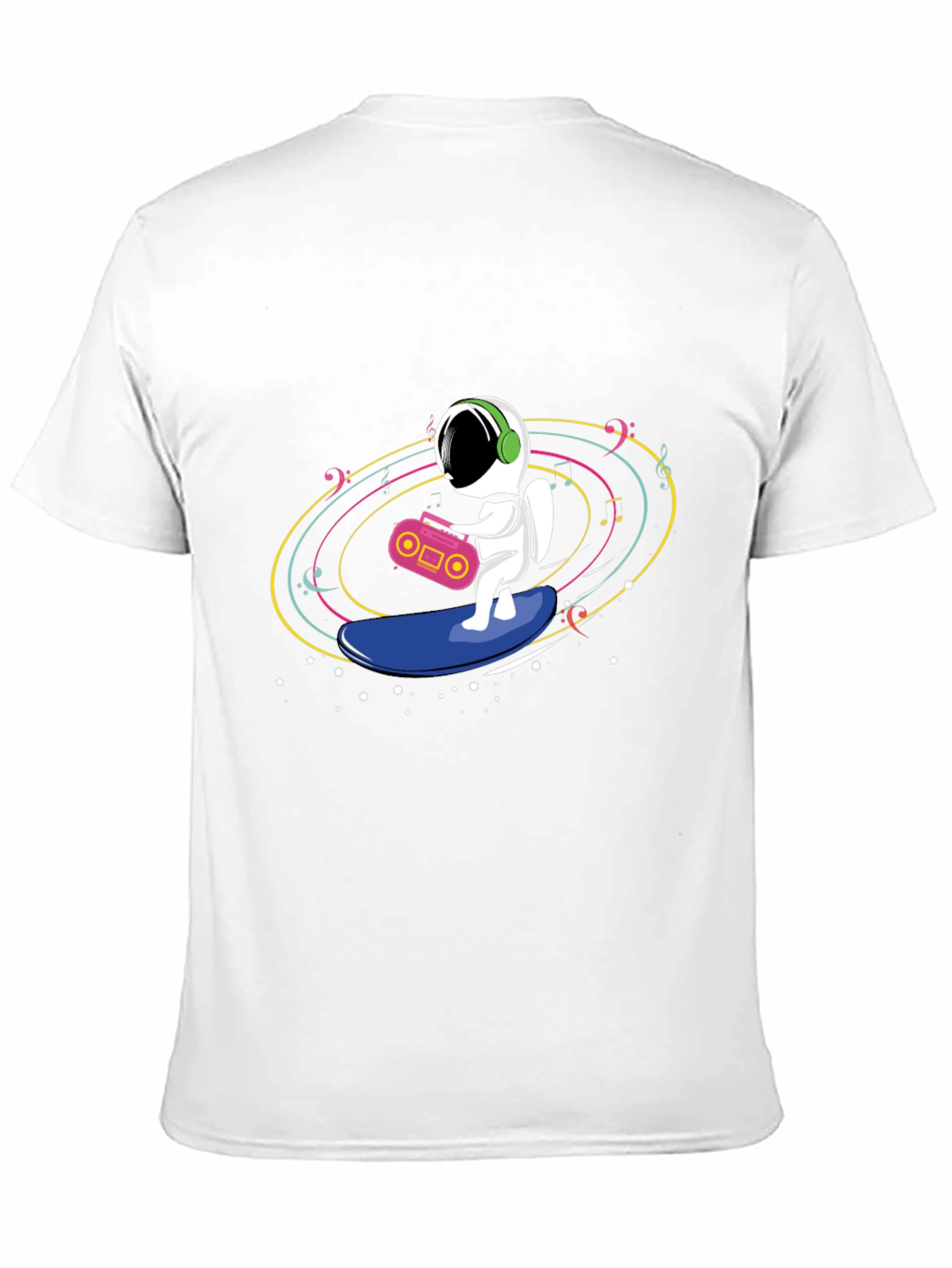 Black Astronaut Surfing T-Shirt - Space Music Vibes view 11