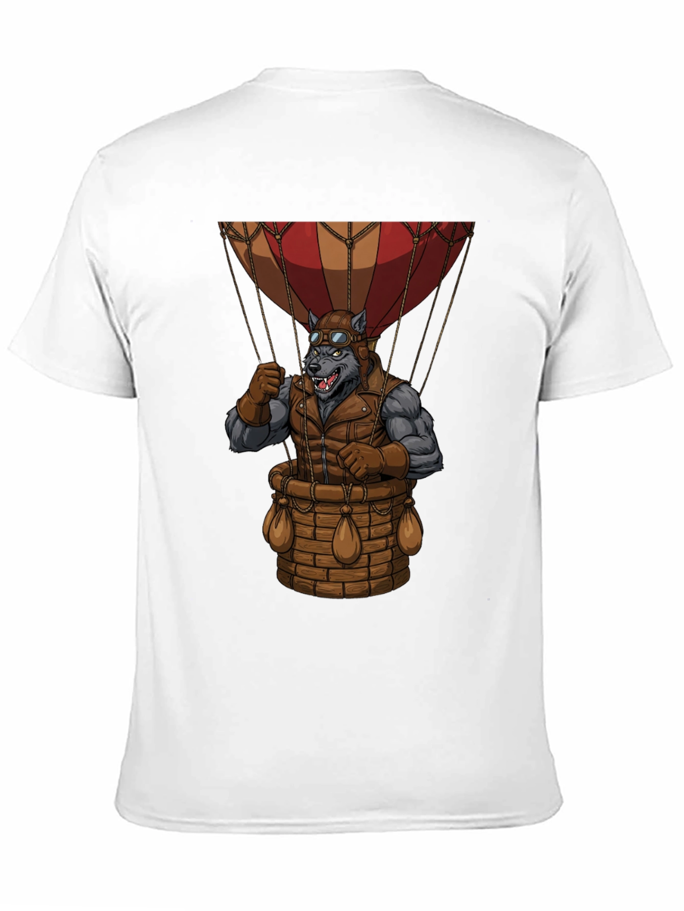 Black Steampunk Wolf Hot Air Balloon Graphic T-Shirt view 11